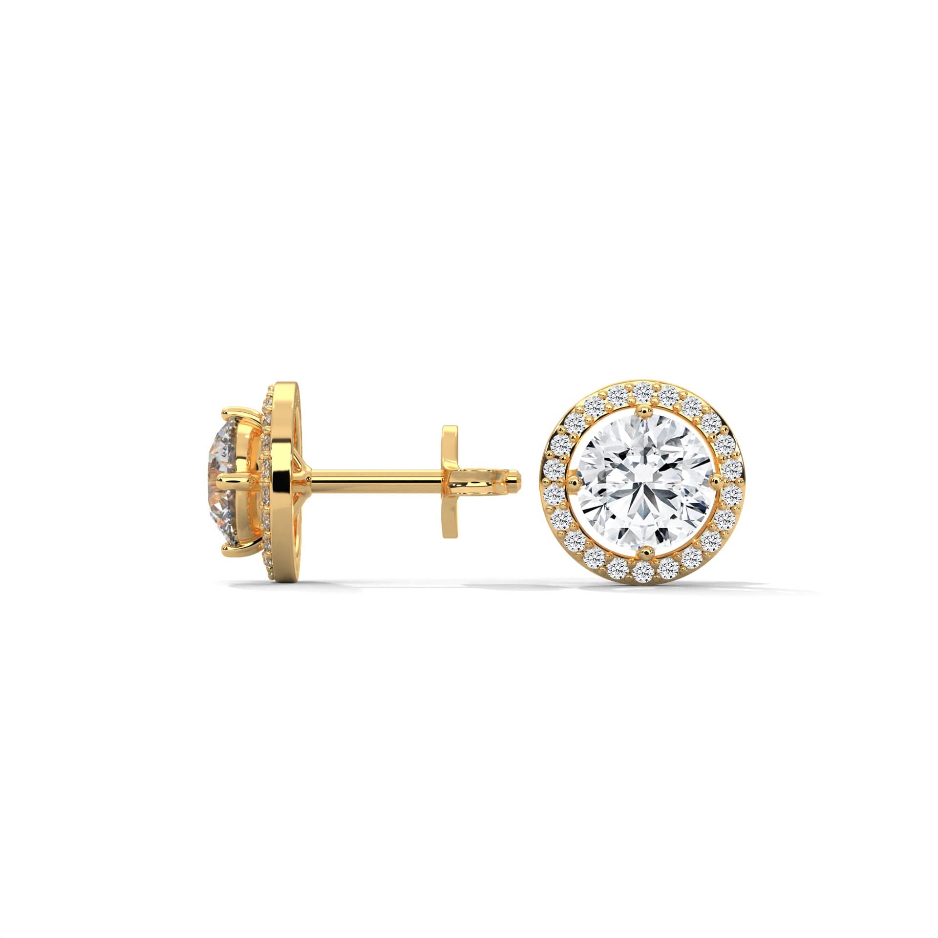 Gold earrings with clear Diamond on a white background