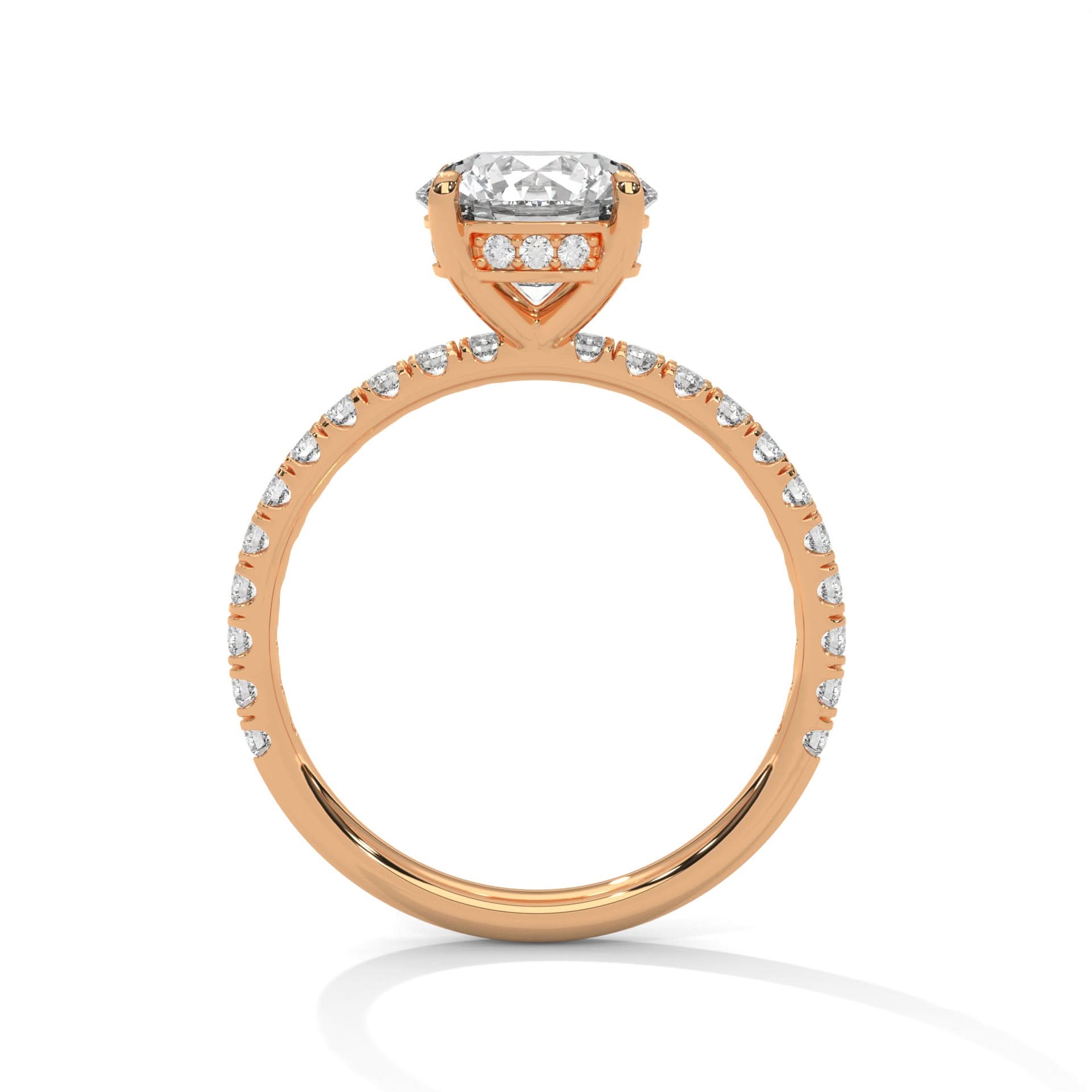 14KT Round Hidden Halo Lab Diamond Engagement Ring with Rose Gold