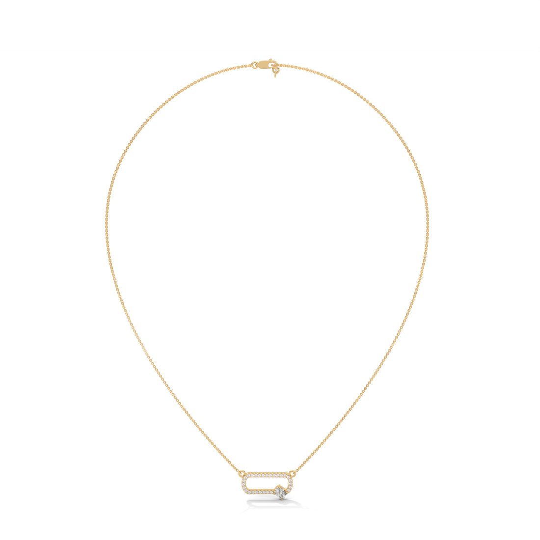 Gold necklace with a small pendant on a white background