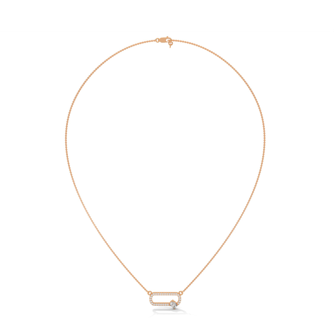 Gold necklace with a small pendant on a white background