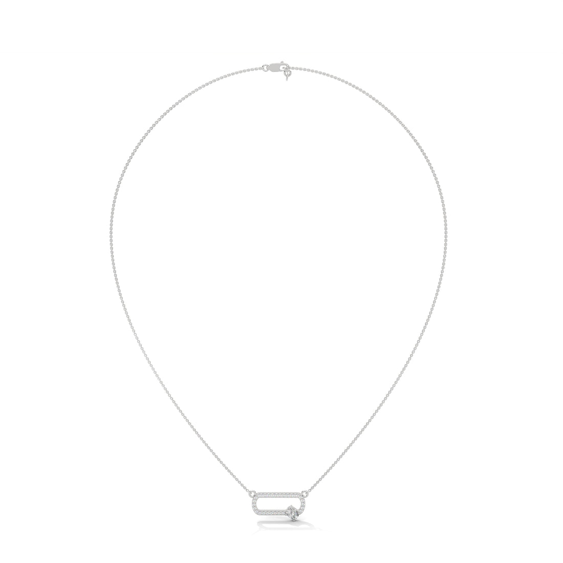 Silver necklace with a small pendant on a white background