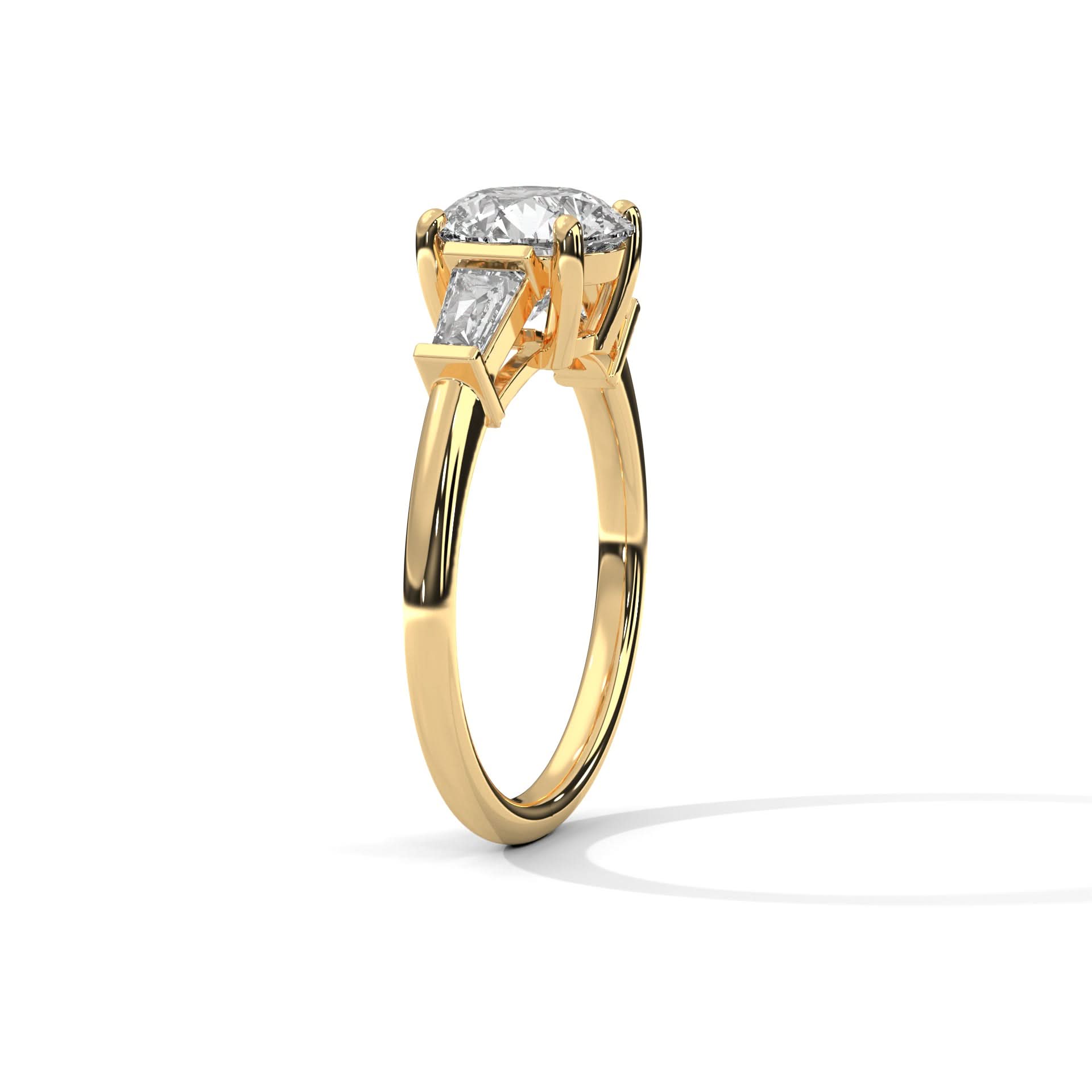 Gold ring with a diamond on a white background