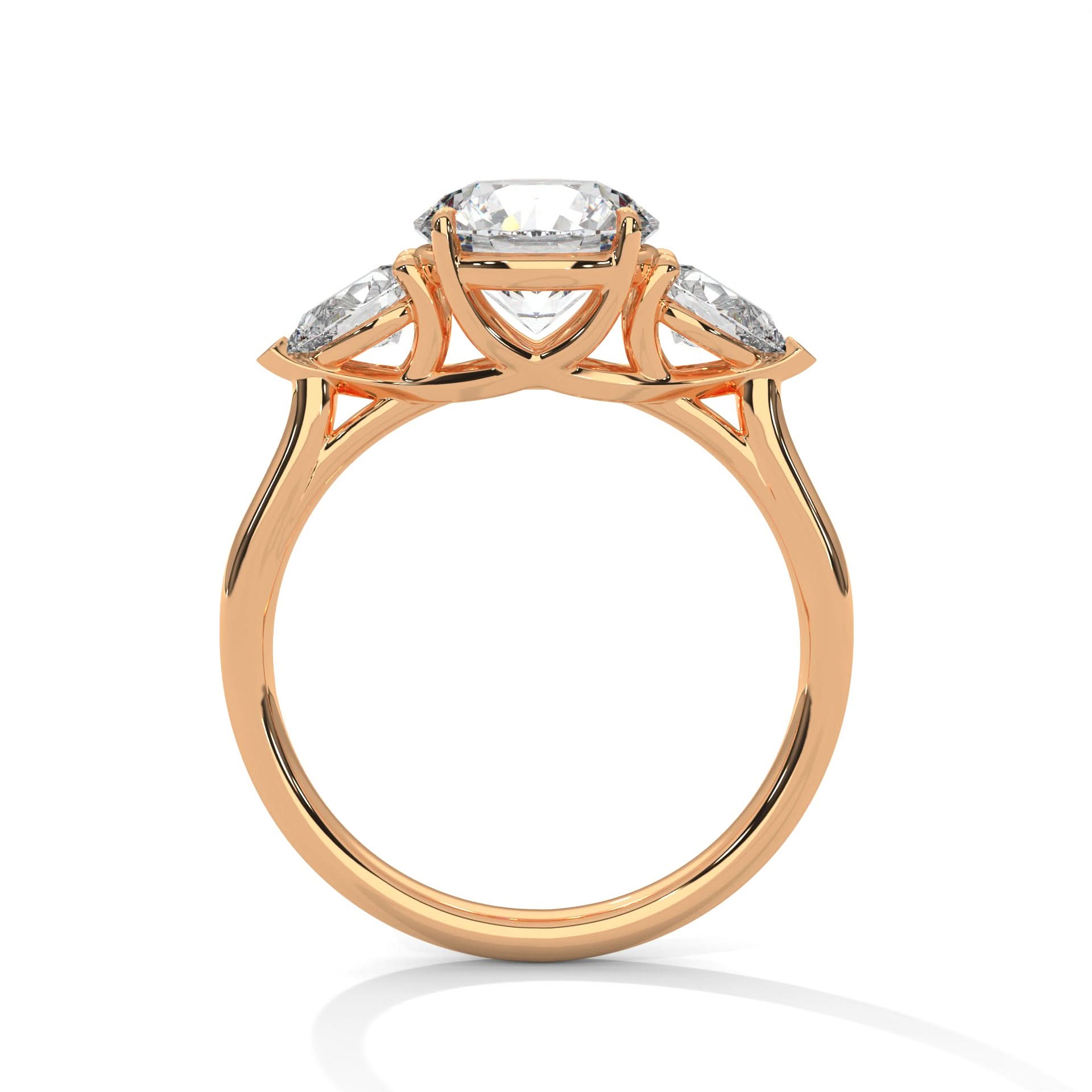 Three stone rose gold engagement ring in 14KT
