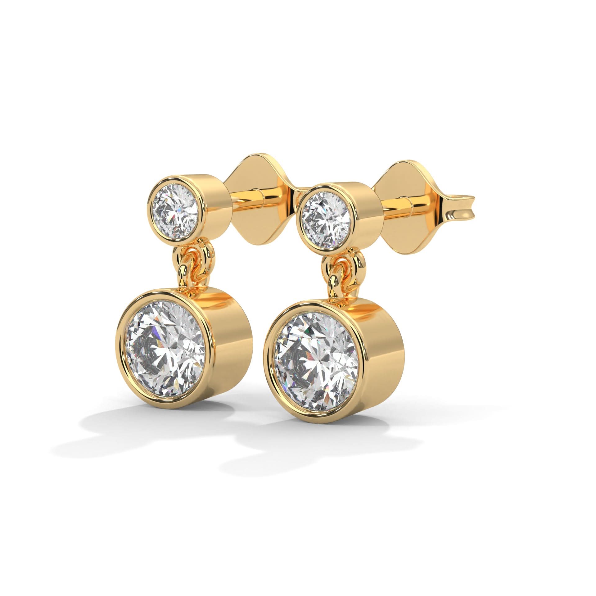 Gold earrings with clear Diamond on a white background