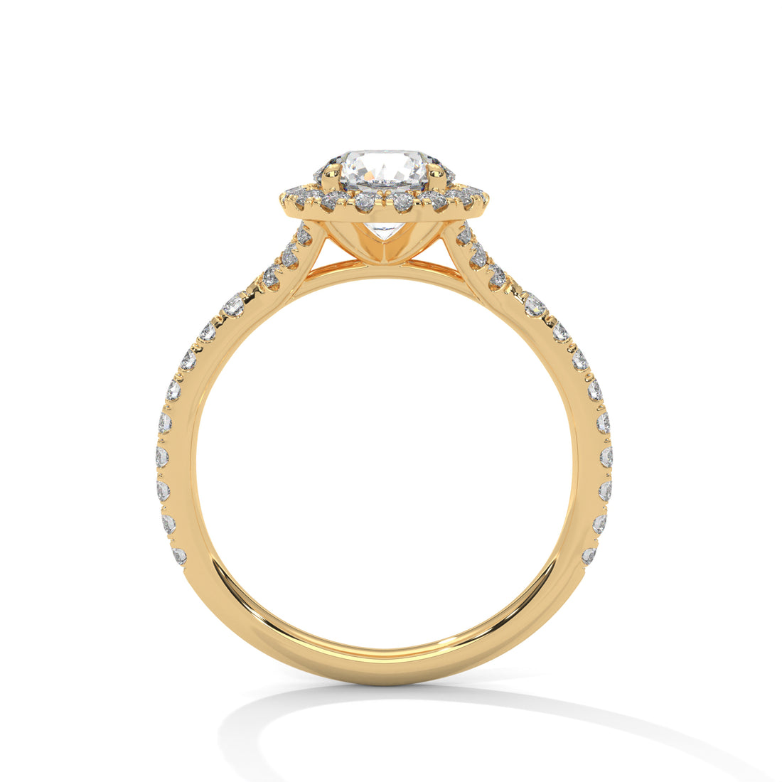 Gold ring with a diamond on a white background
