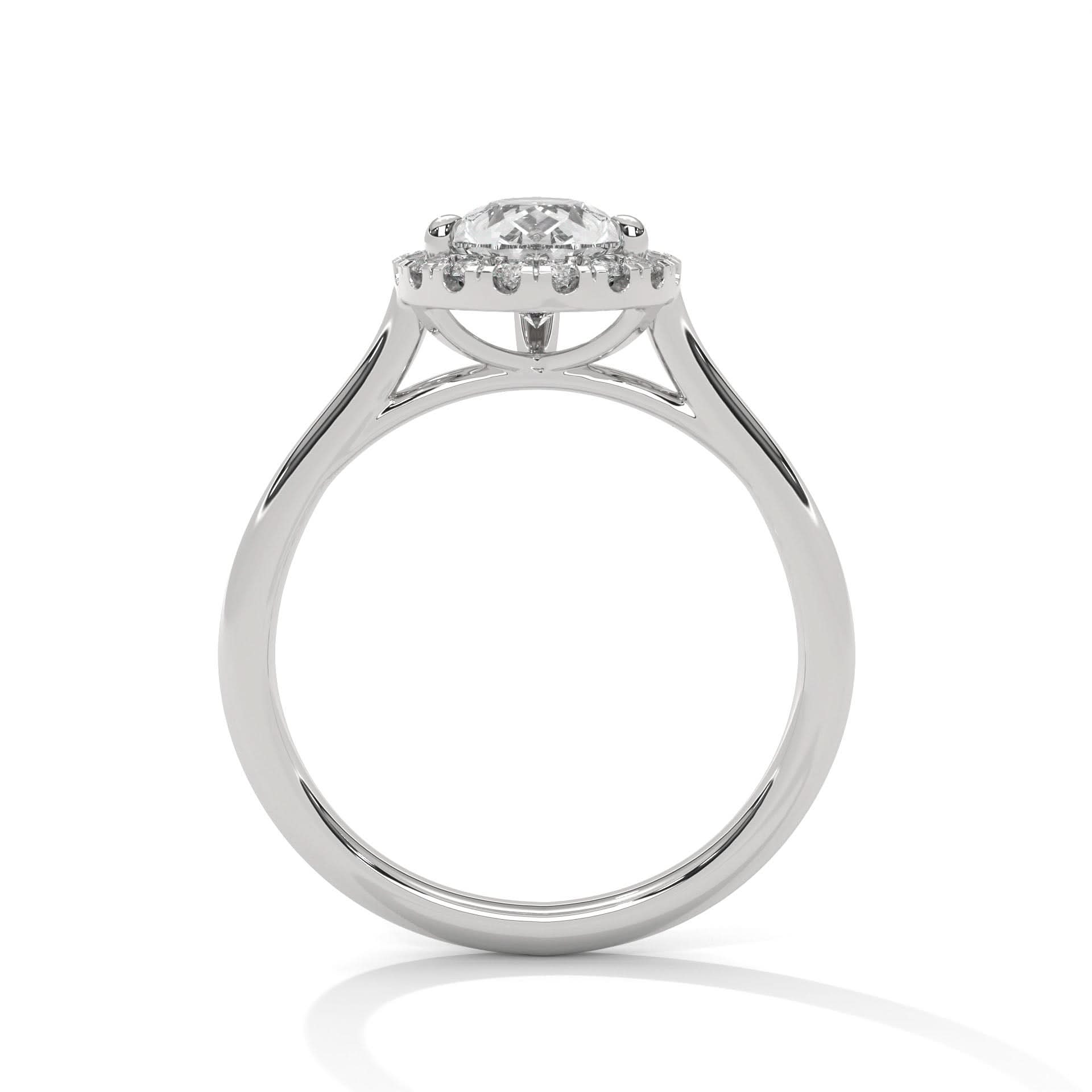 18KT Diamond ring with a halo setting on a white background 