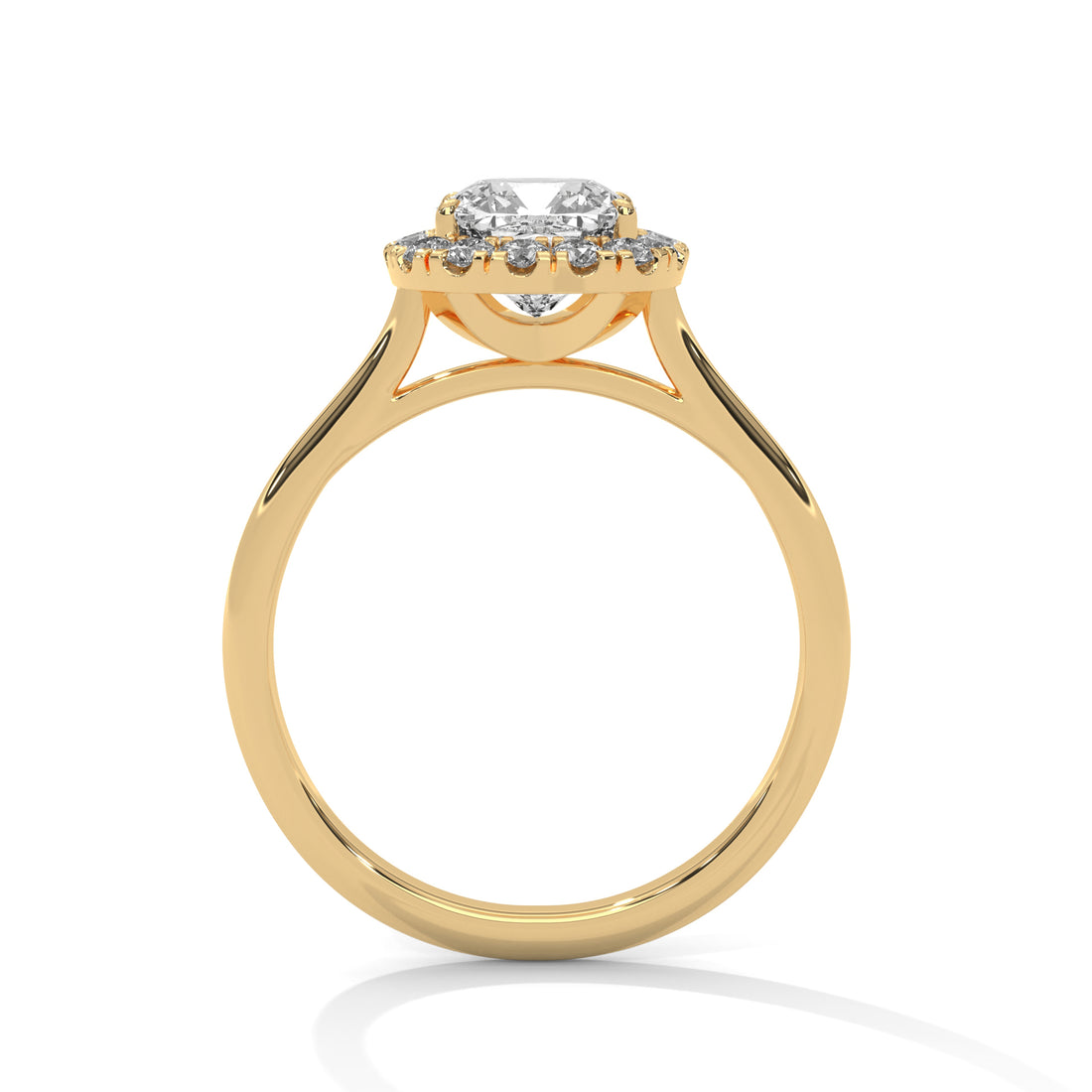 Gold ring with a diamond on a white background