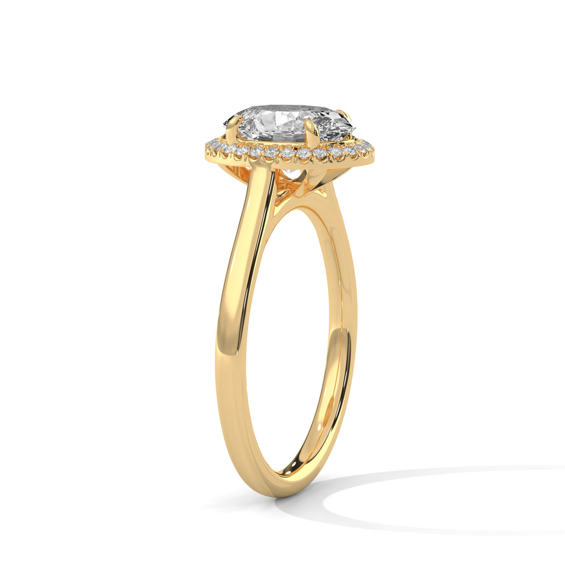 Gold ring with a diamond on a white background
