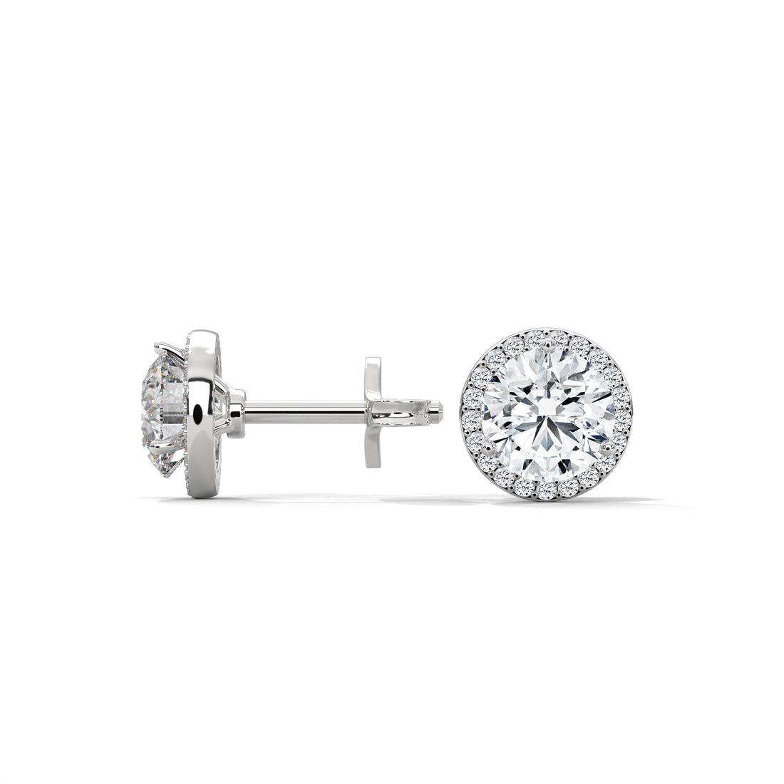 Diamond stud earrings on a white background