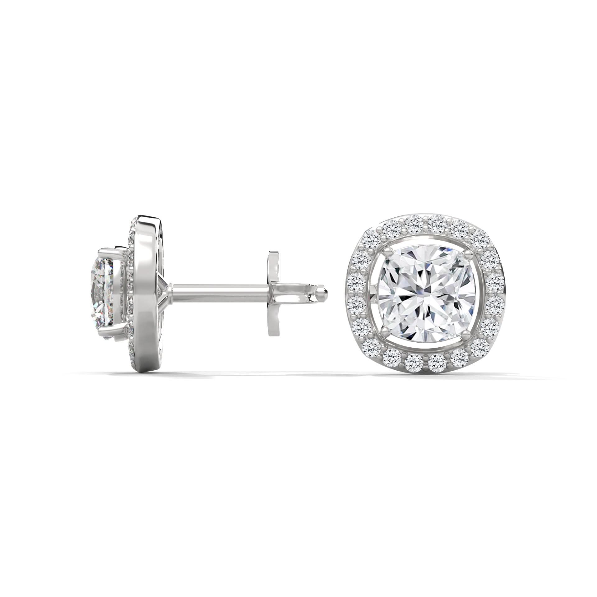 Diamond stud earrings on a white background