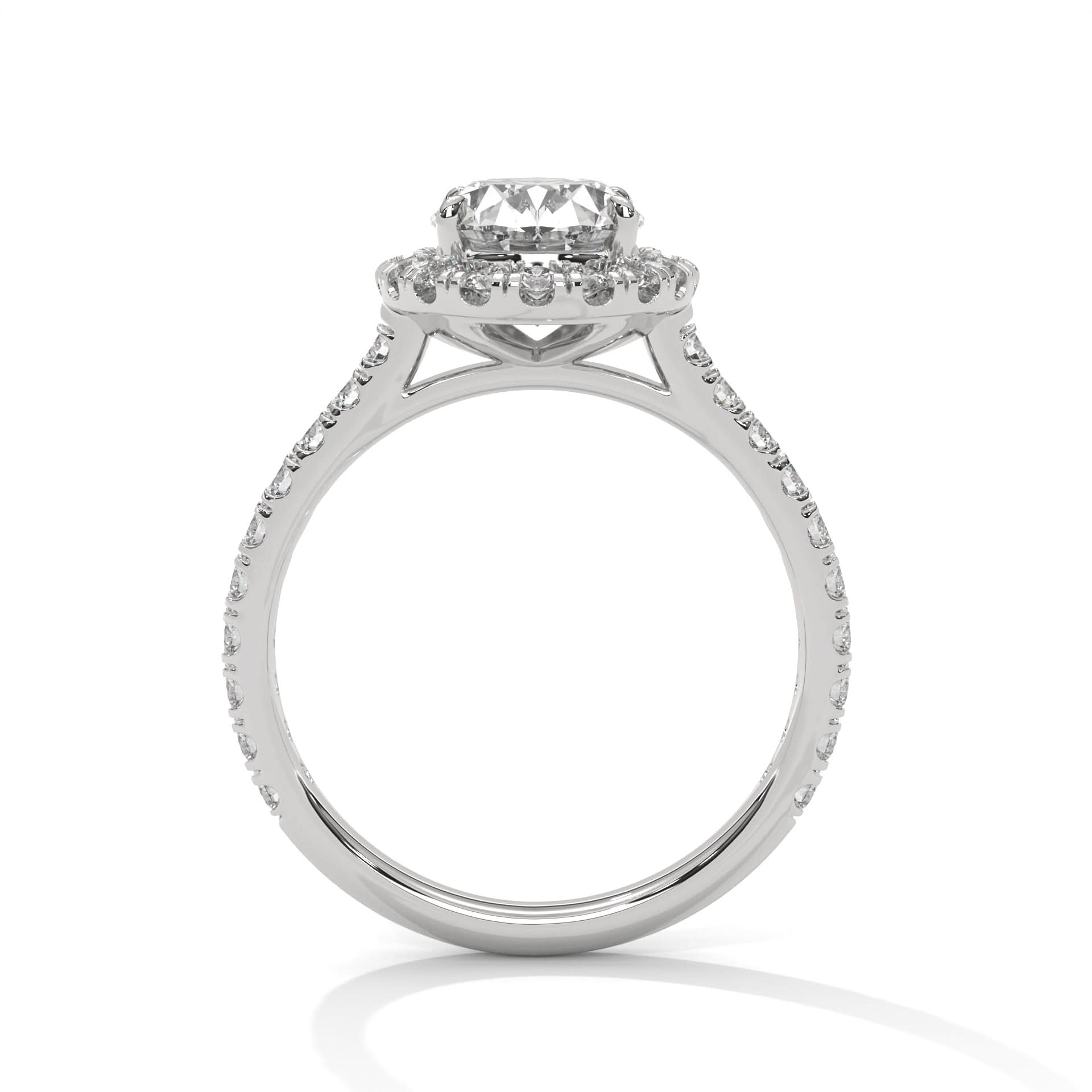 18KT White Gold ring with a Oval diamond on a white background