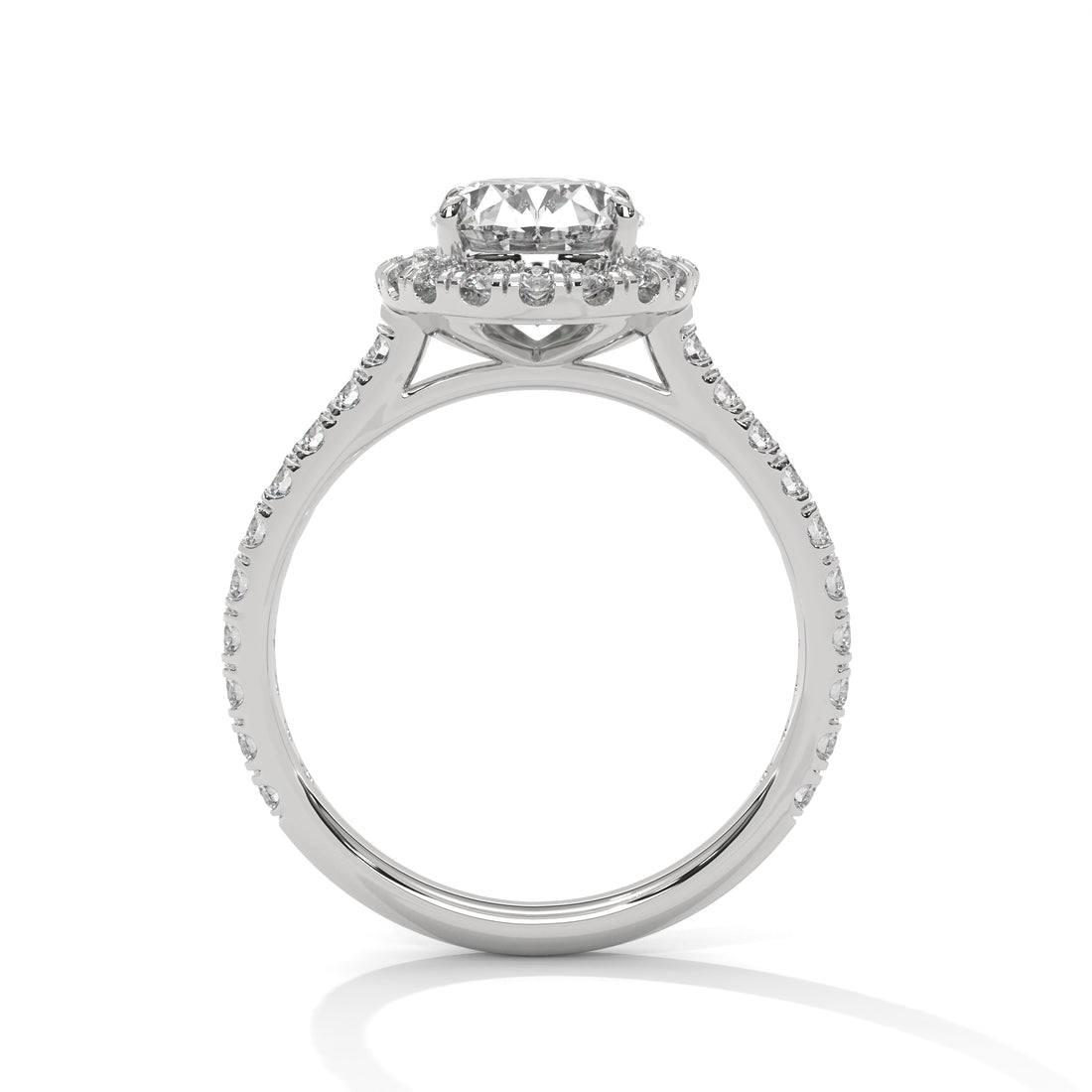 18KT White Gold ring with a Oval diamond on a white background