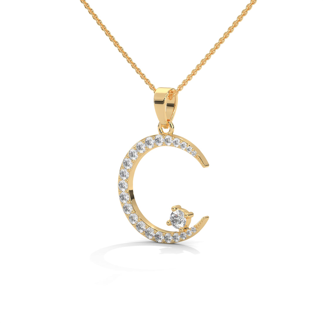 Gold necklace with pendant on a white background