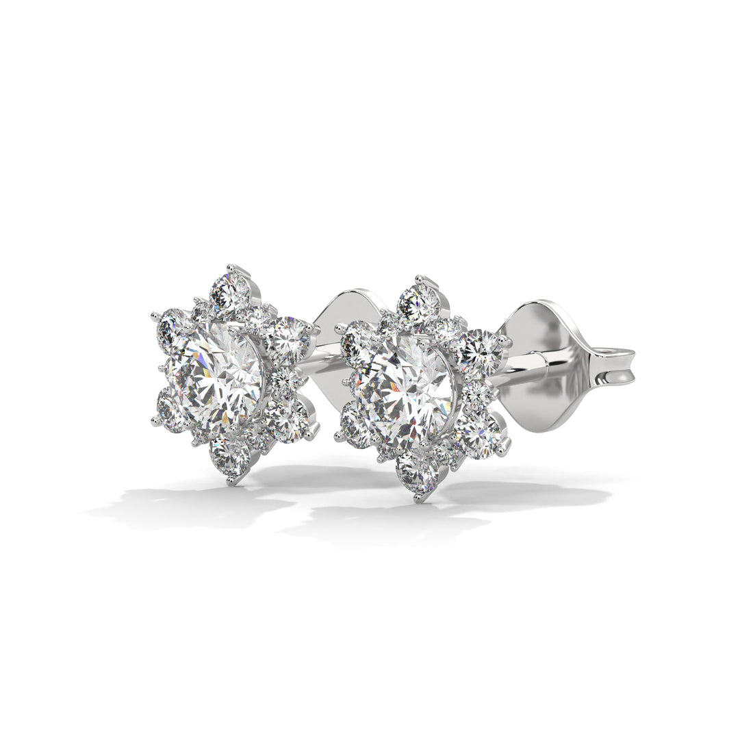 Pair of diamond earrings on a white background