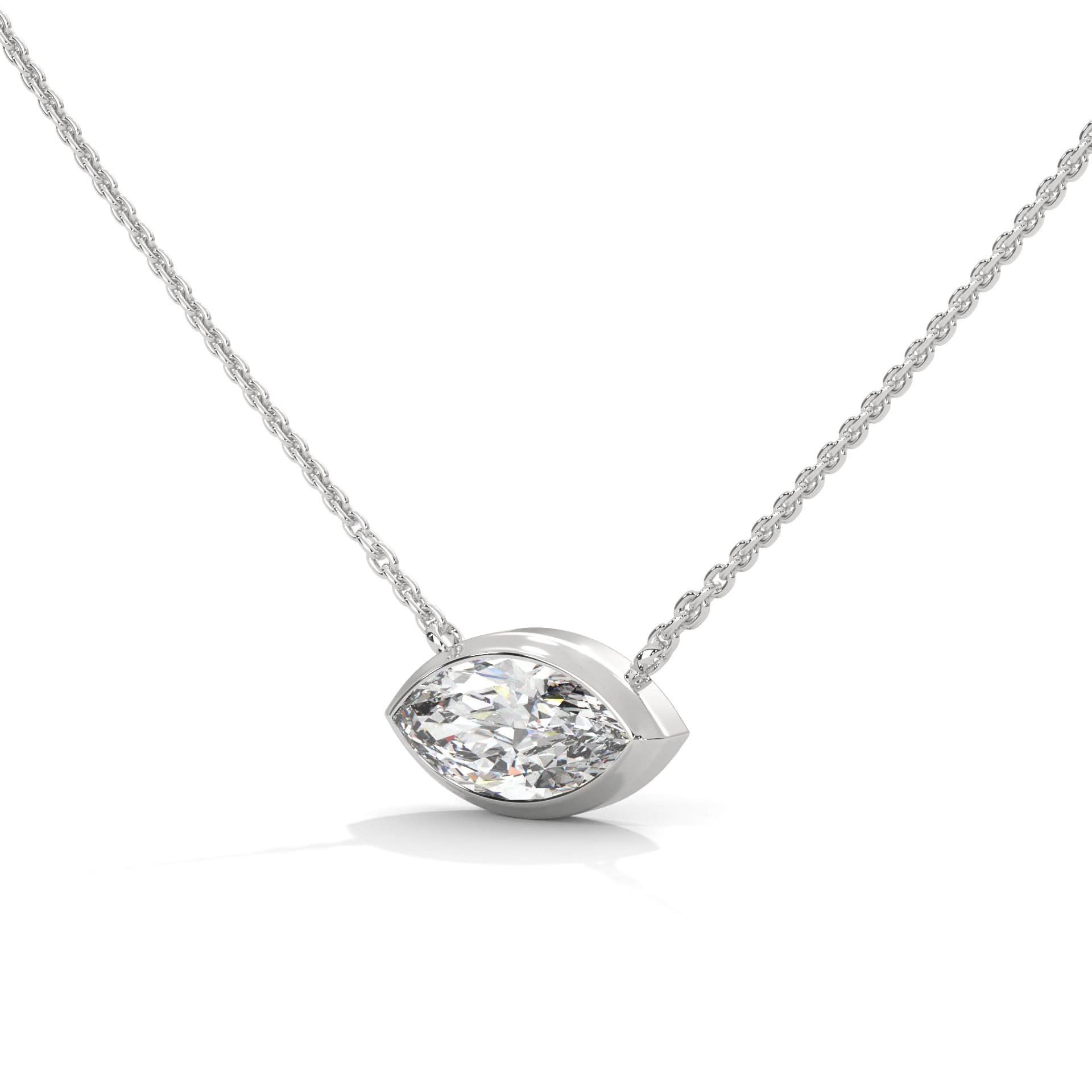 Diamond necklace with a pear-shaped pendant on a white background