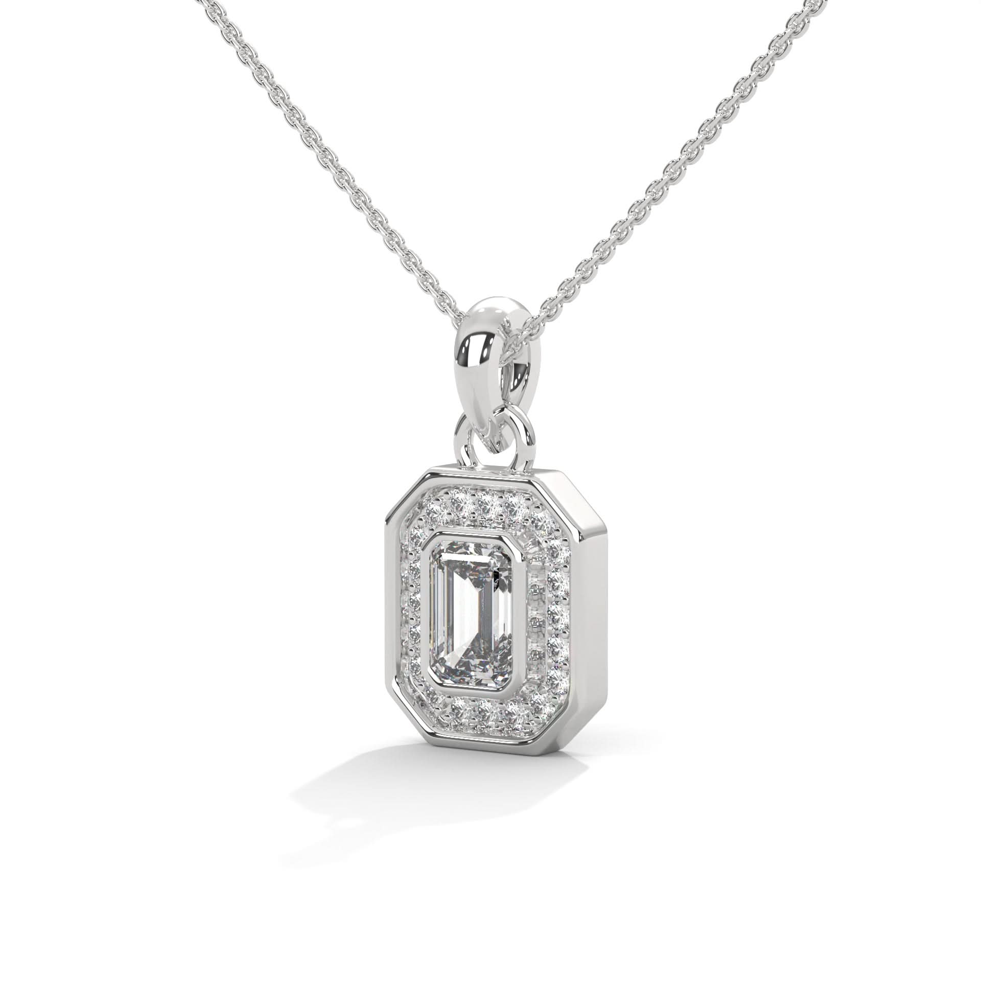 Silver pendant with chain on a white background