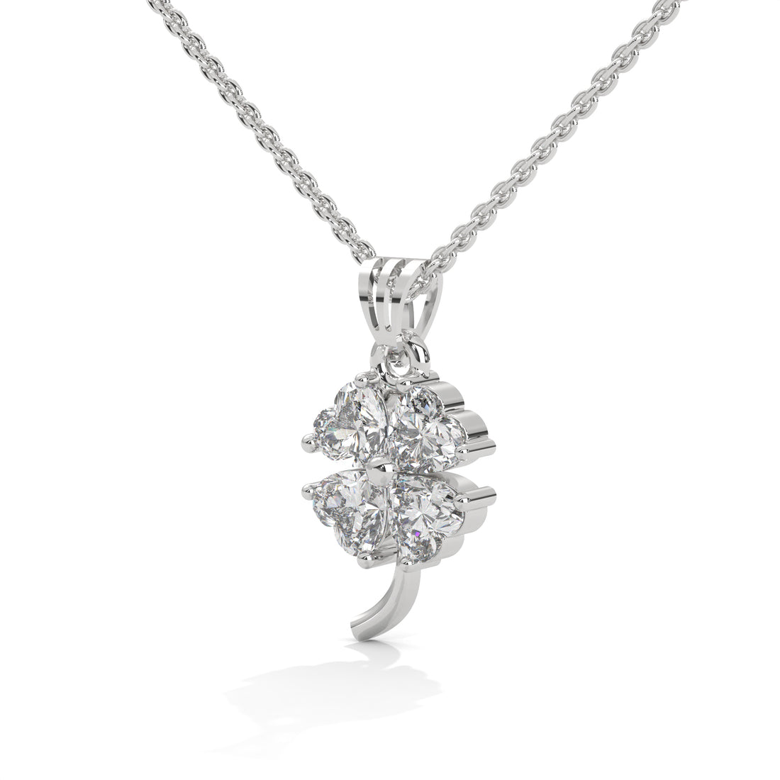 Silver necklace with a diamond pendant on a white background