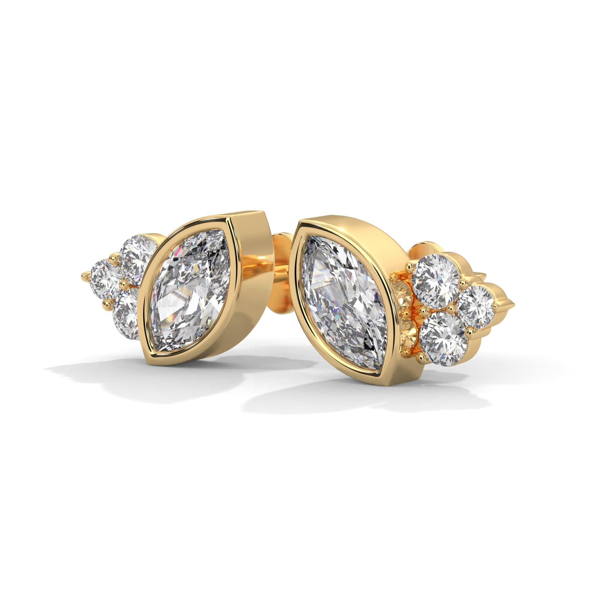 Gold earrings with clear Diamond on a white background