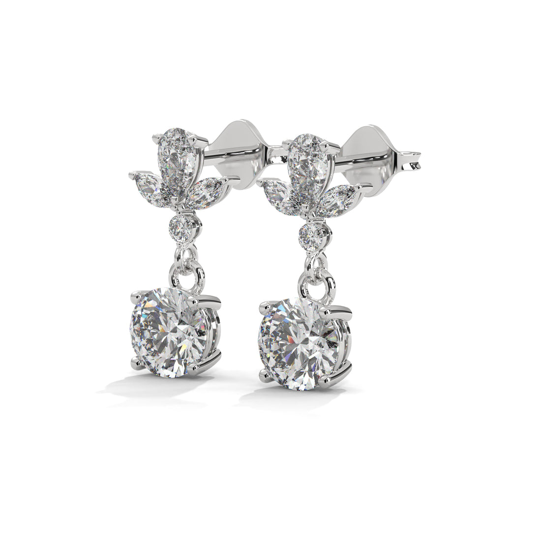 Diamond earrings on a white background