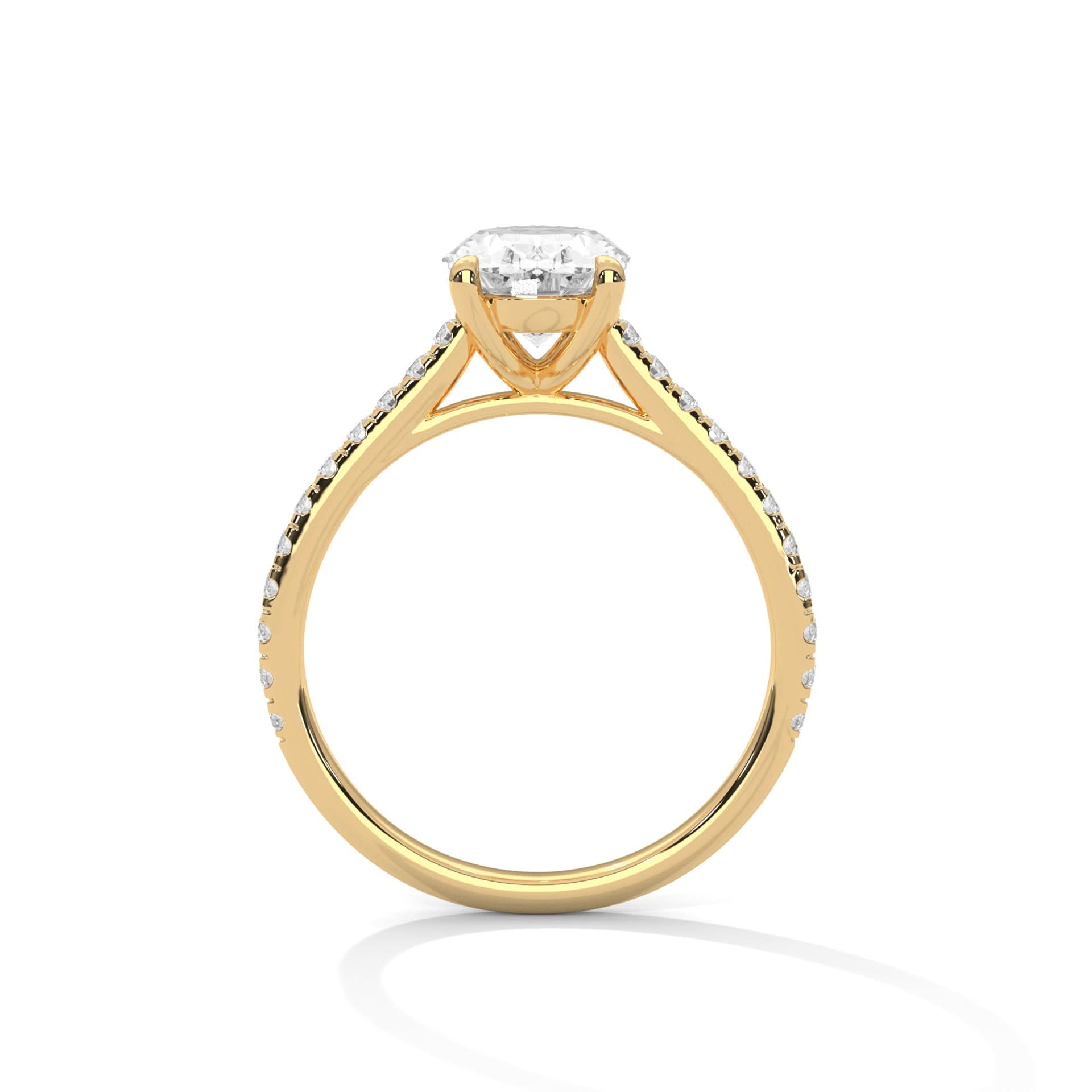 Gold ring with a diamond on a white background