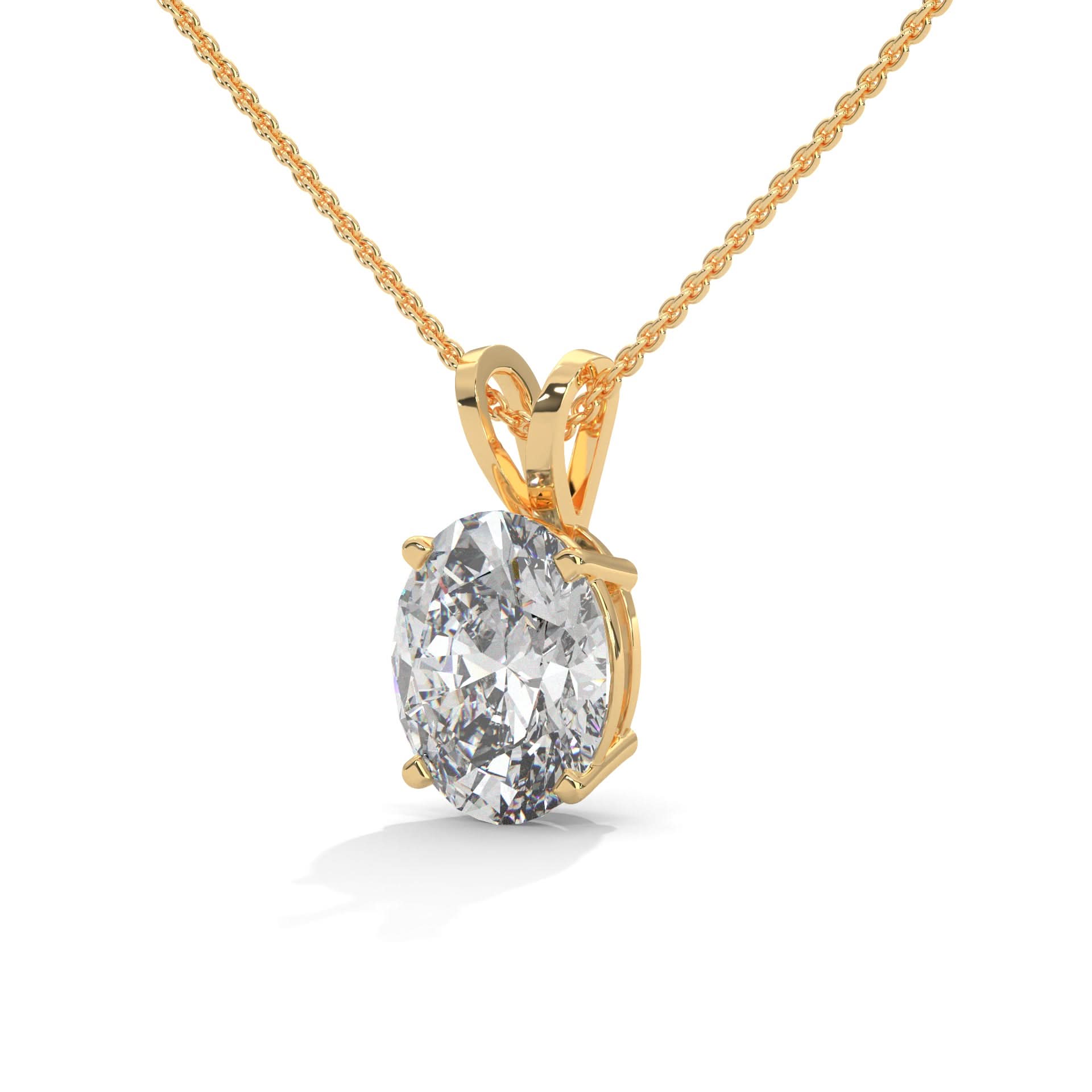 Gold necklace with a Oval diamond pendant on a white background
