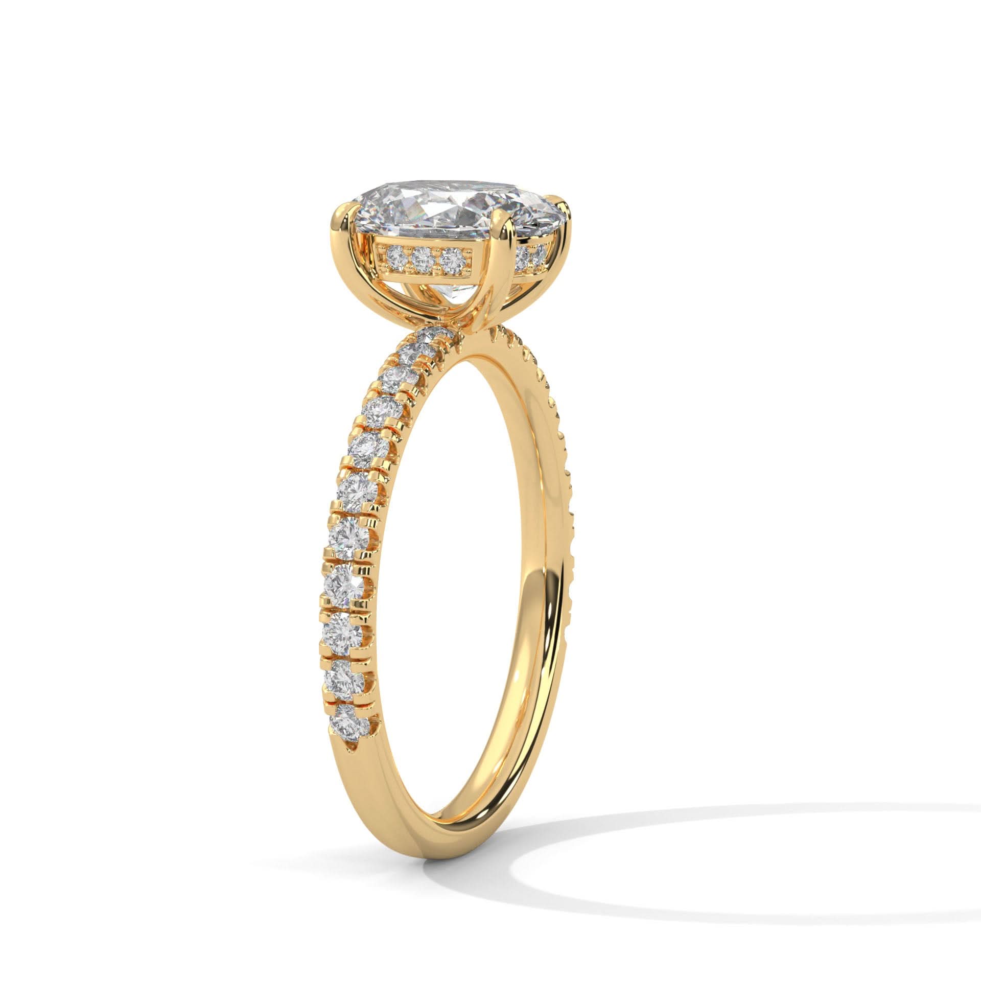 Gold ring with a diamond on a white background
