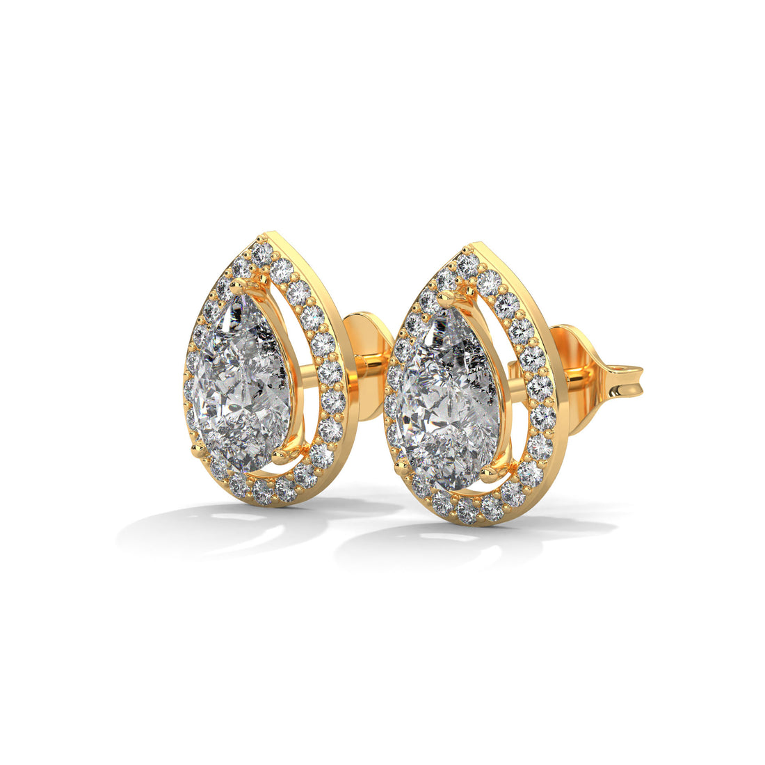 Gold and diamond earrings on a white background