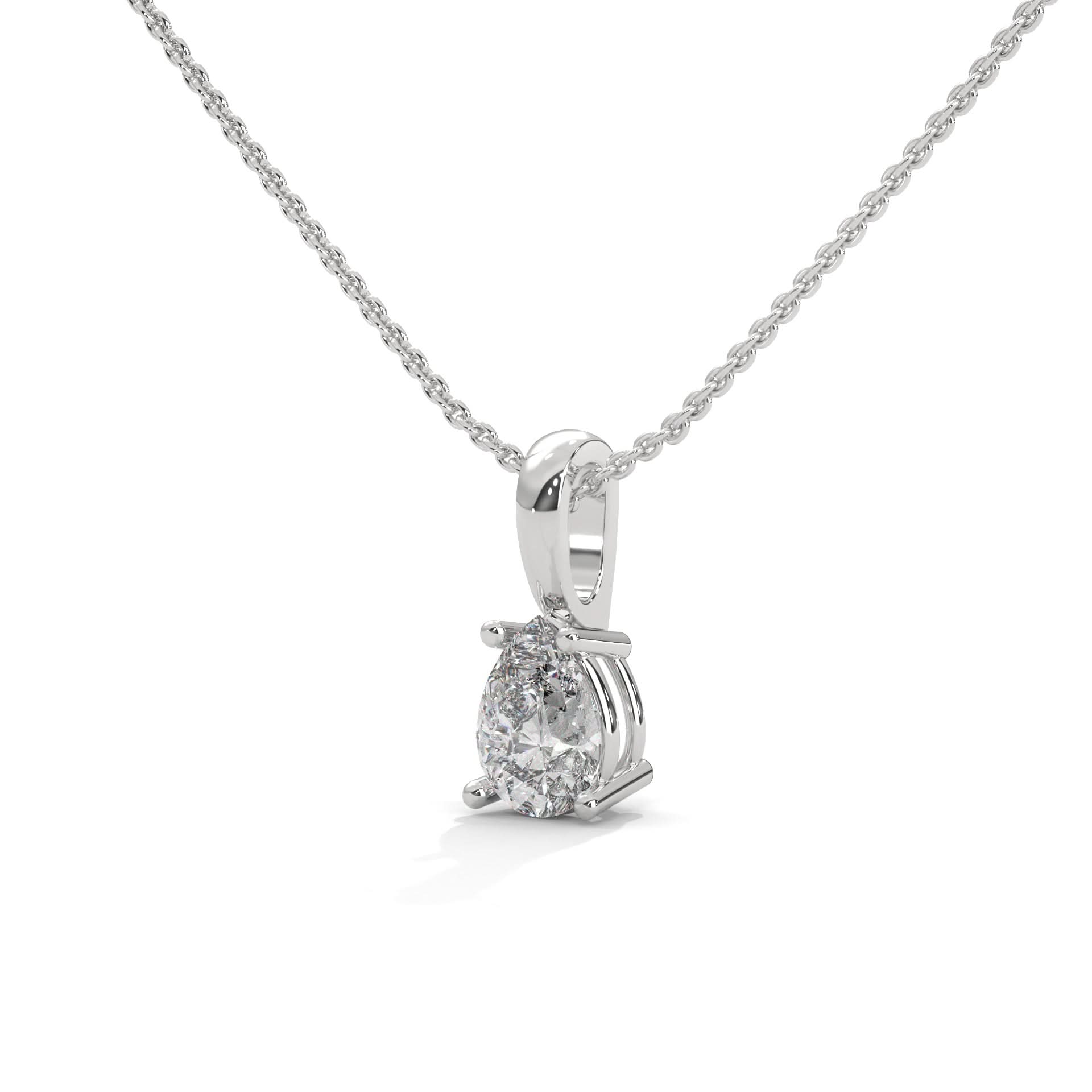 Diamond pendant on a chain against a white background
