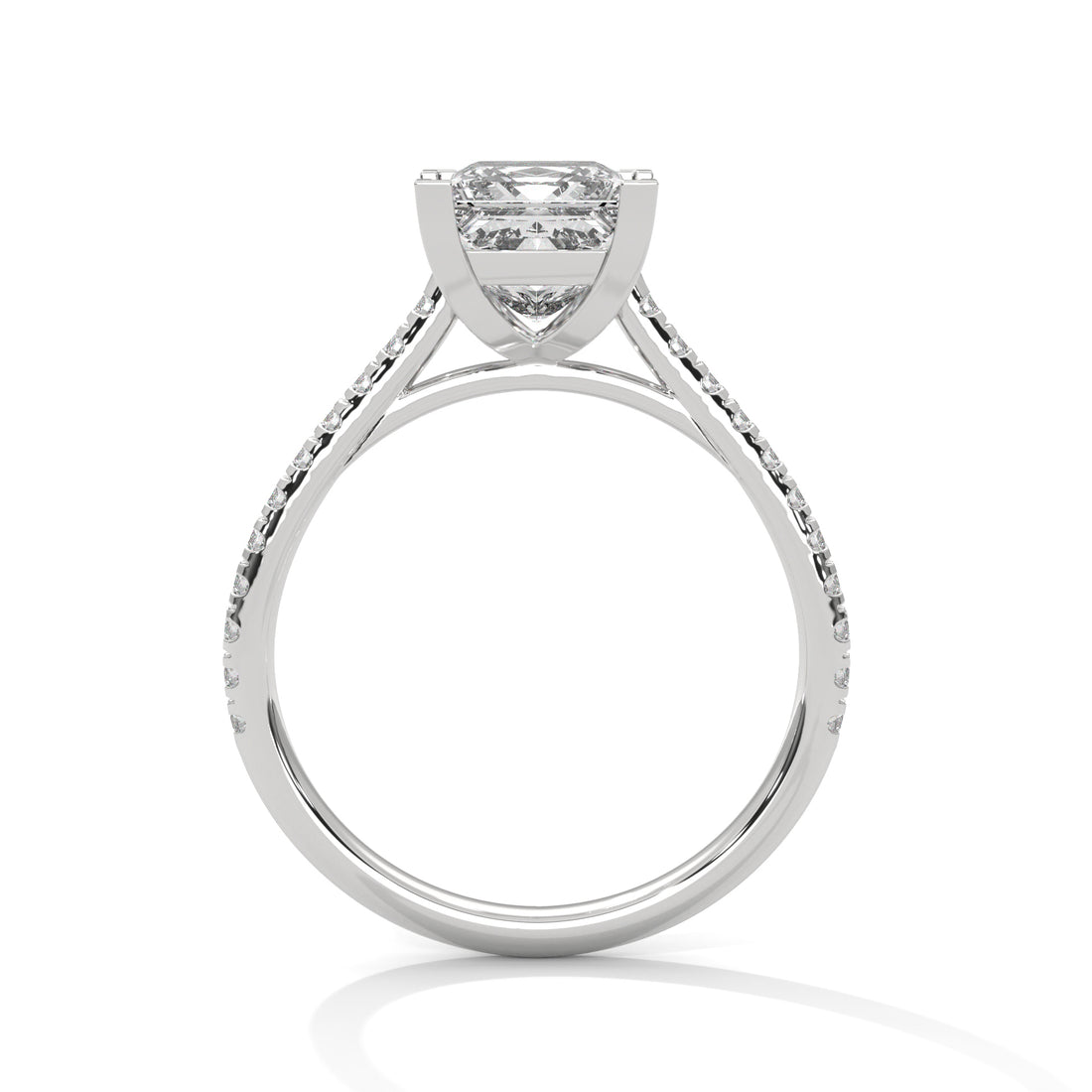 Diamond ring with a clear gemstone on a white background