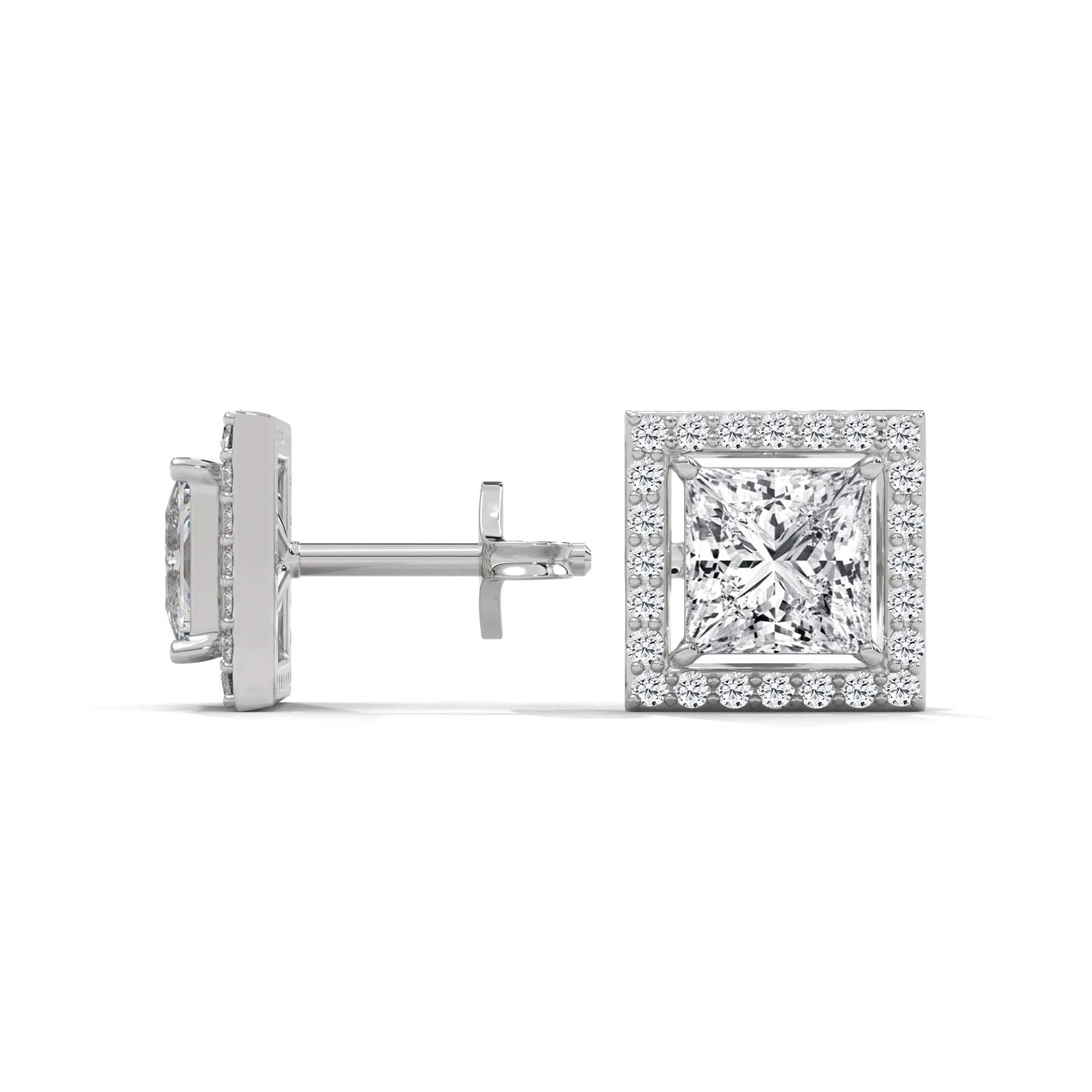 Diamond stud earrings on a white background
