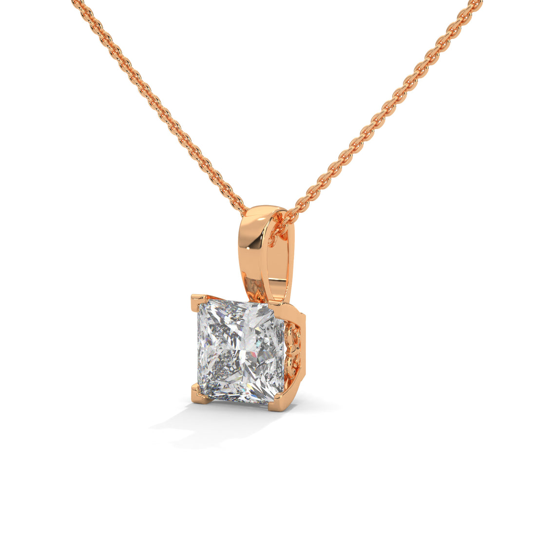 Rose gold diamond pendant on a white background