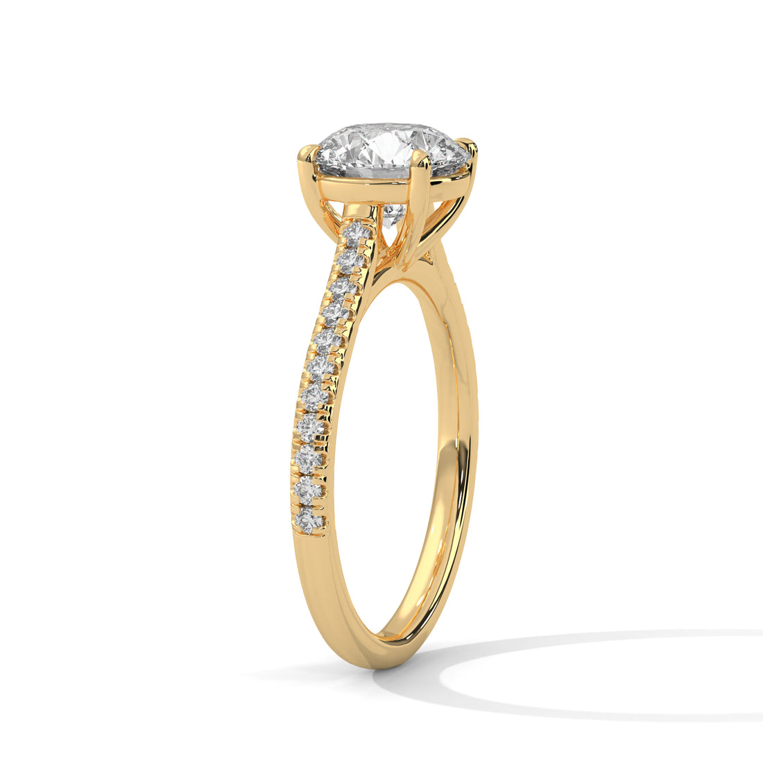 Gold ring with a diamond on a white background