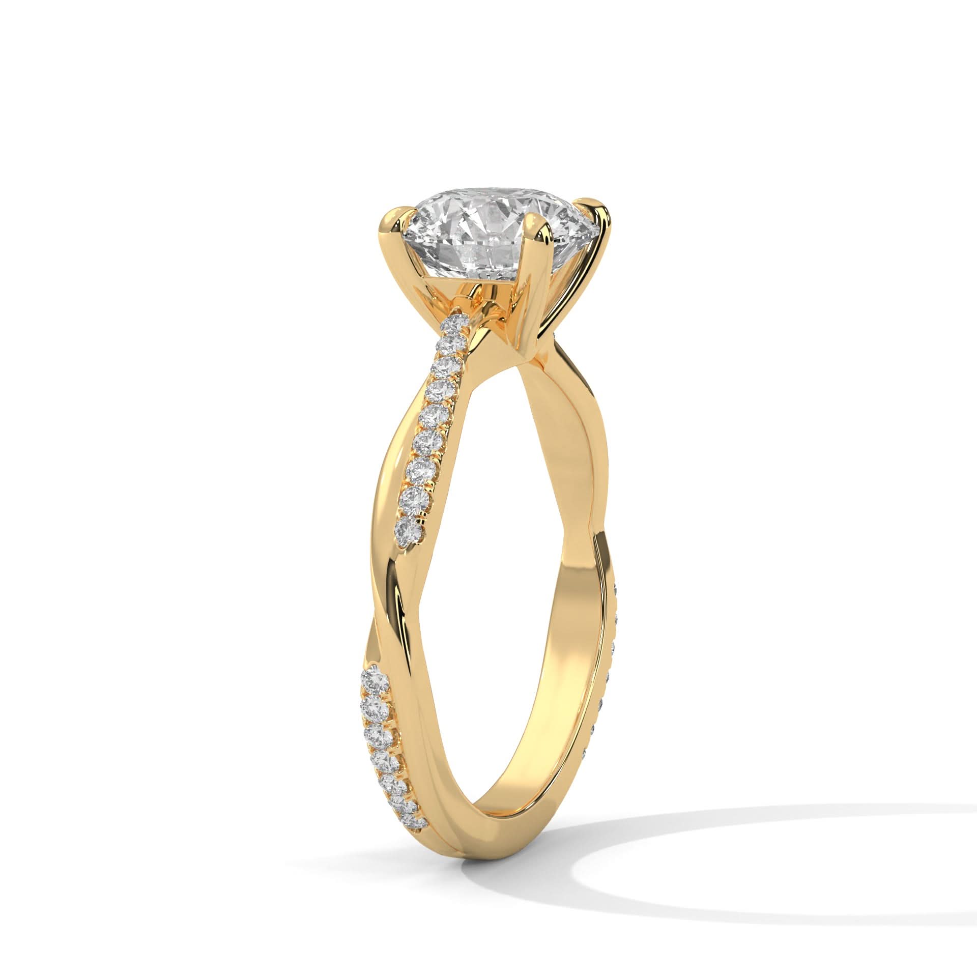 Gold ring with a diamond on a white background