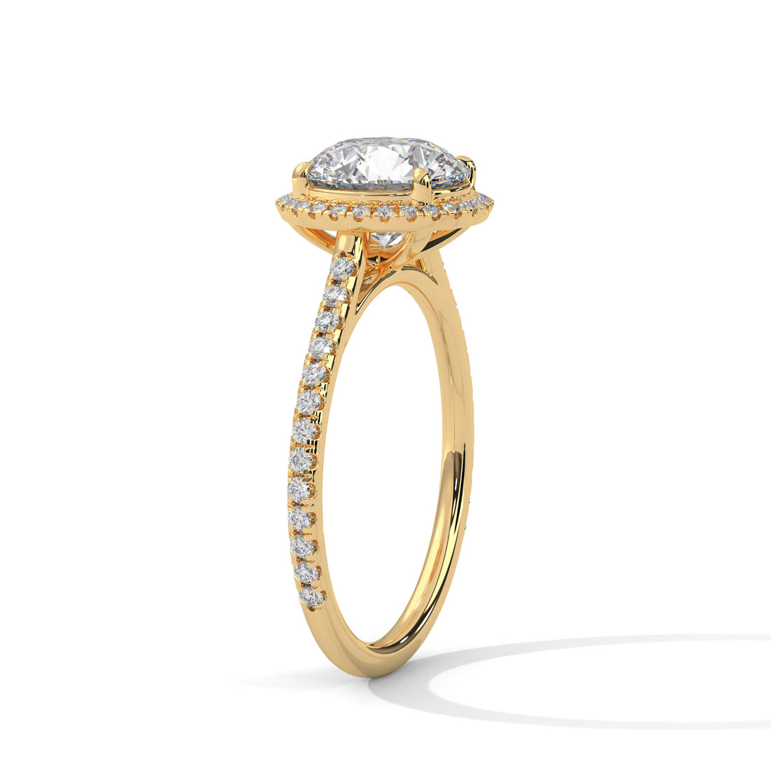 Gold ring with a diamond on a white background