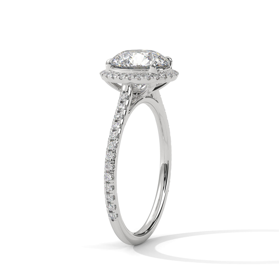 Silver ring with a diamond on a white background