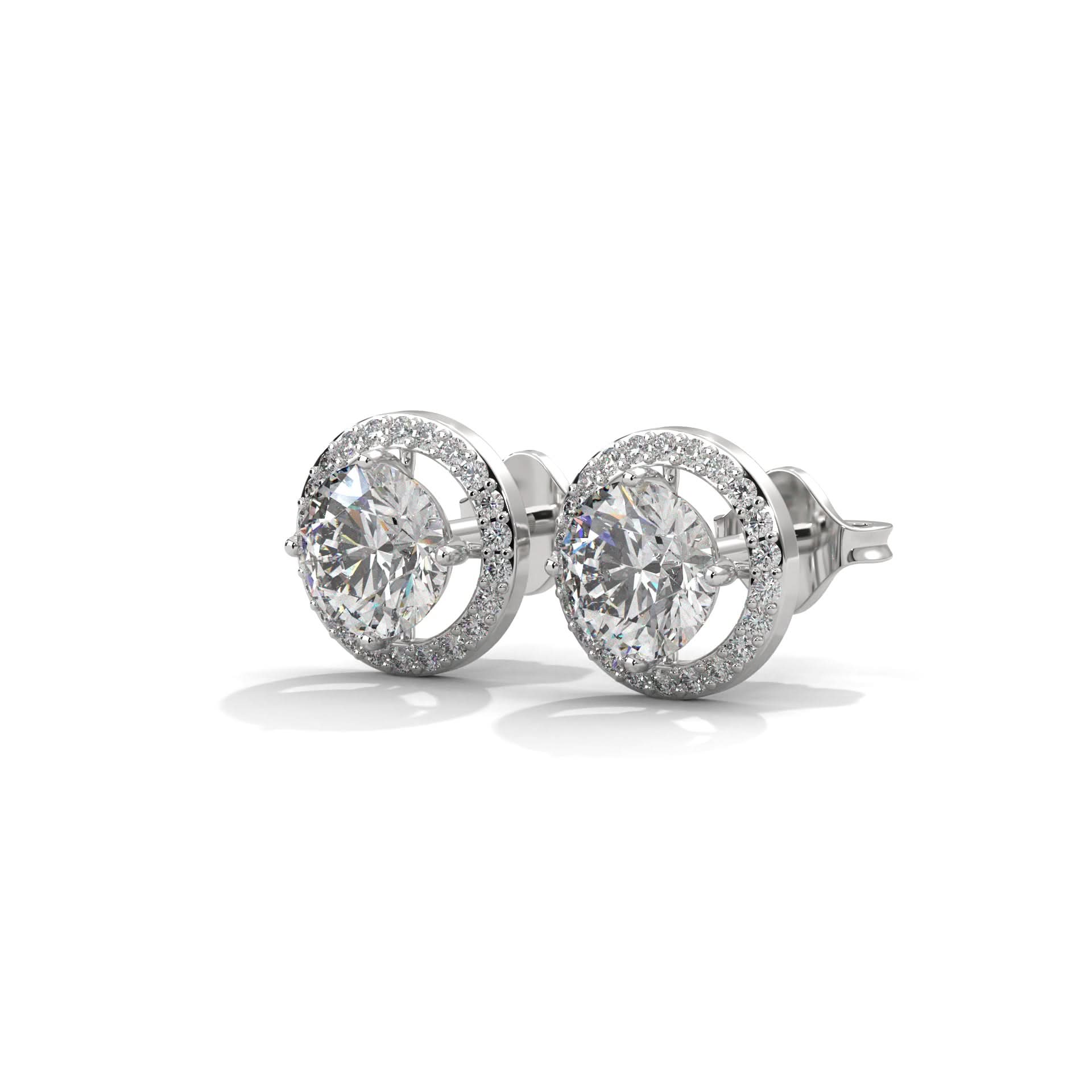 Pair of diamond stud earrings on a white background