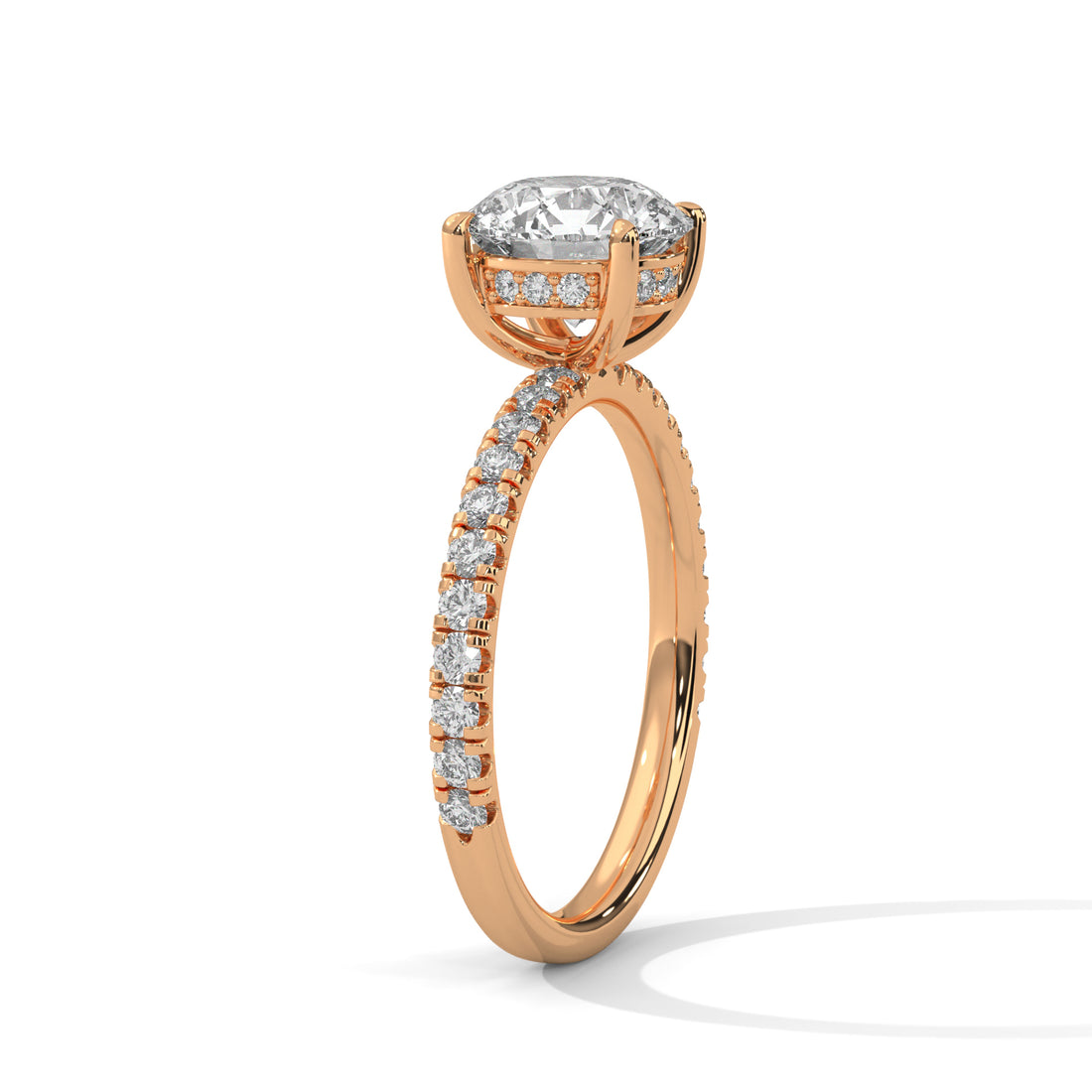 18KT Round Hidden Halo Lab Diamond Engagement Ring with Rose Gold