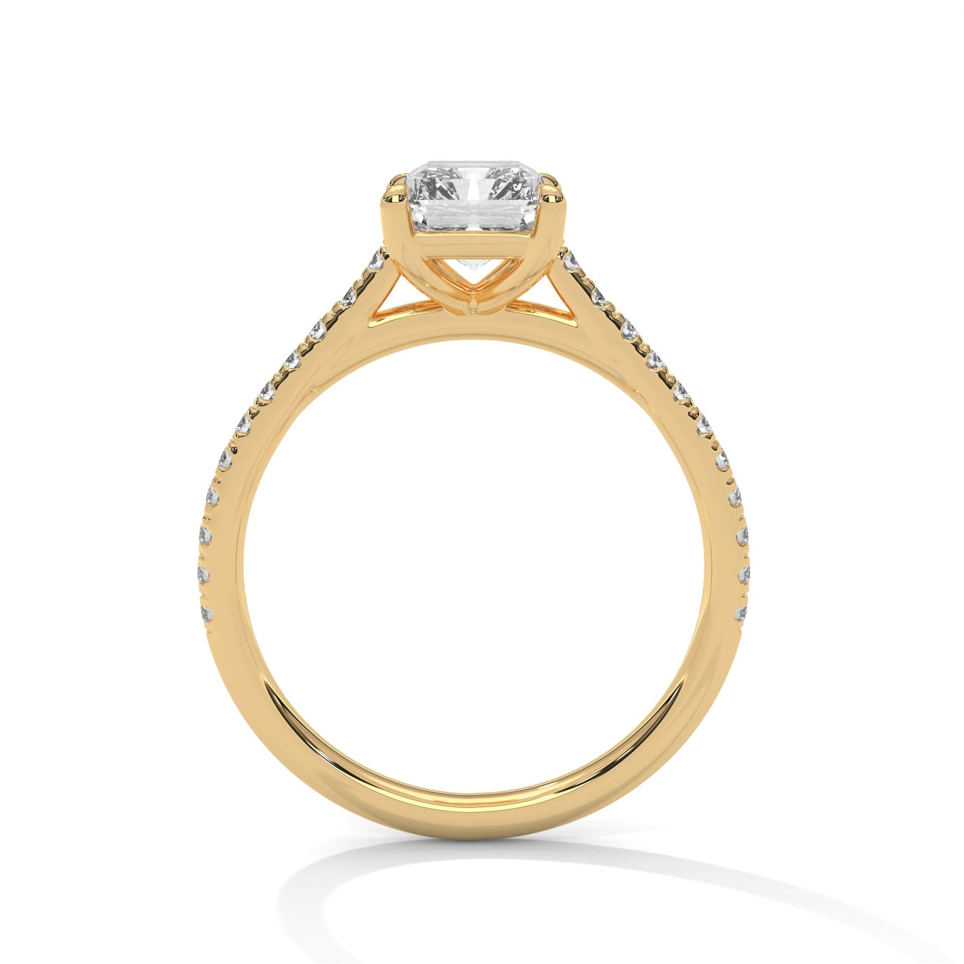 Gold ring with a diamond on a white background