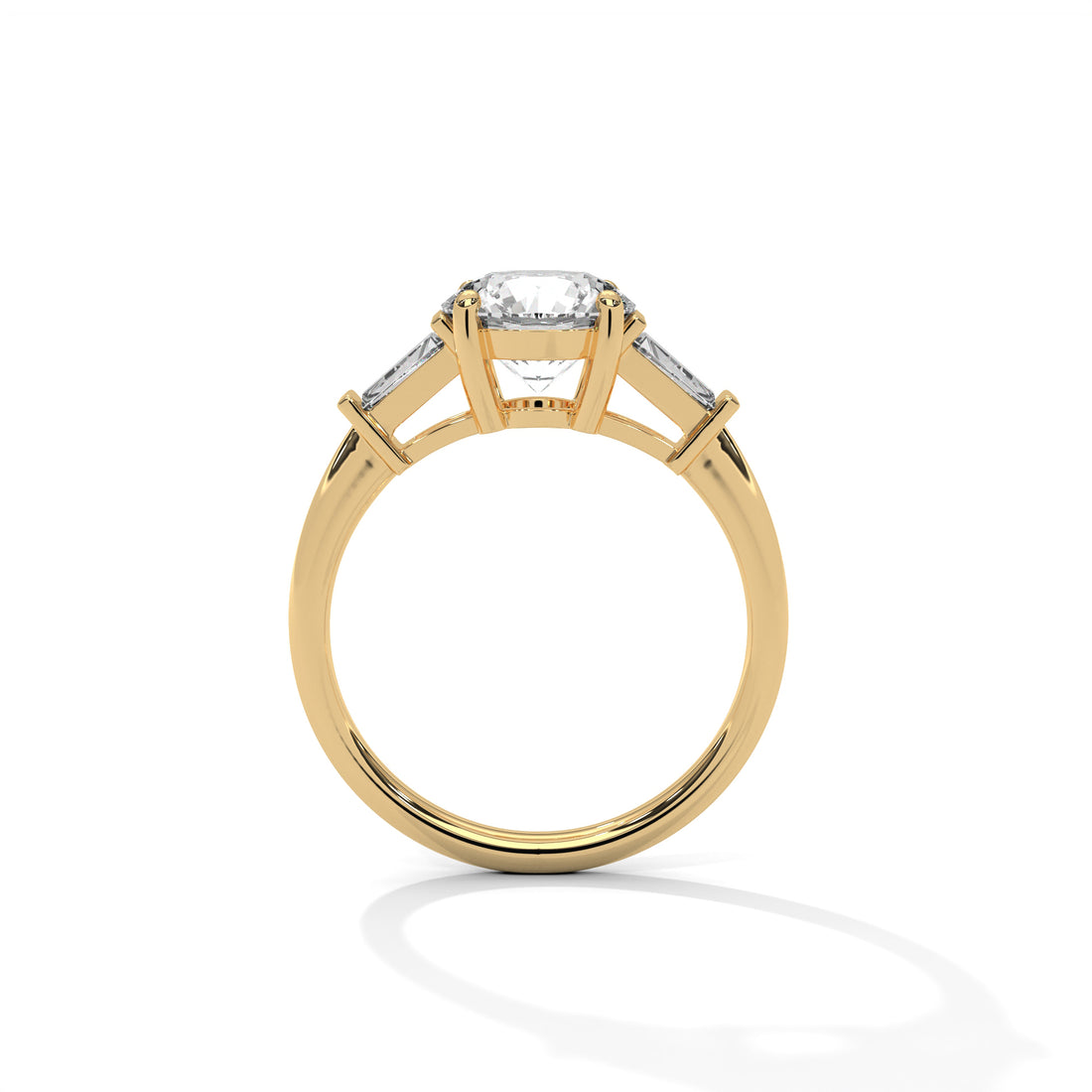 Gold ring with a diamond on a white background