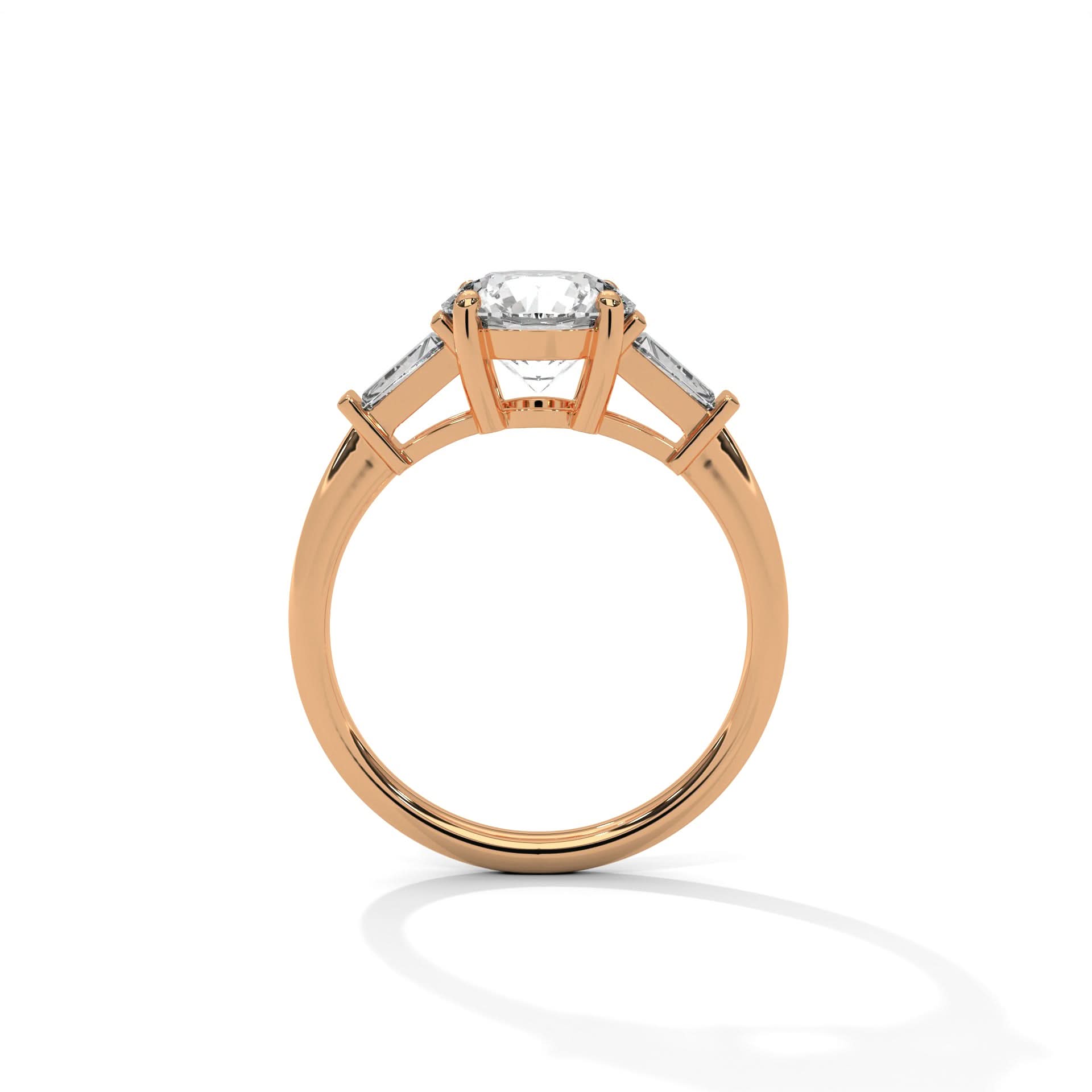 Rose gold ring with a diamond on a white background