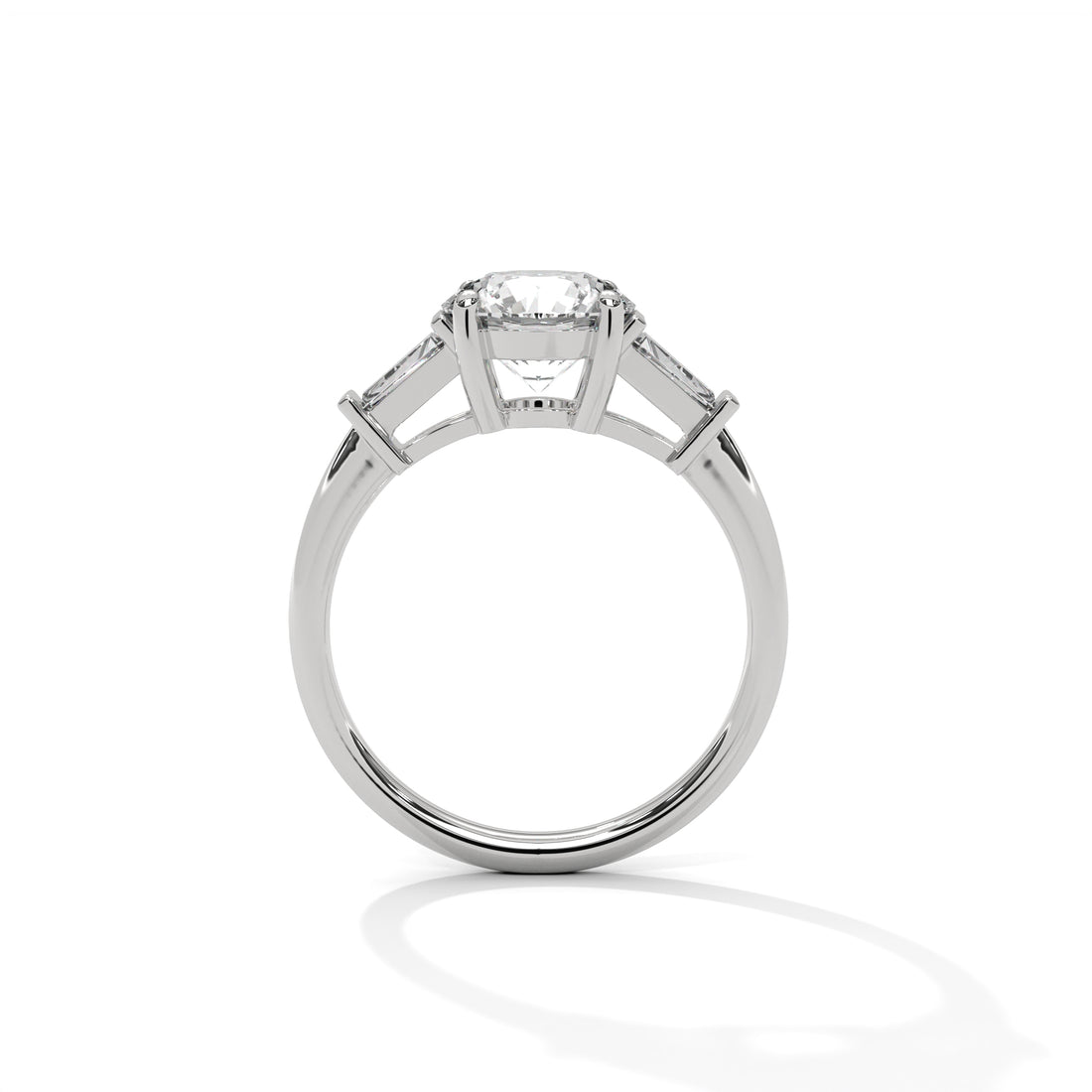 Silver ring with a diamond on a white background