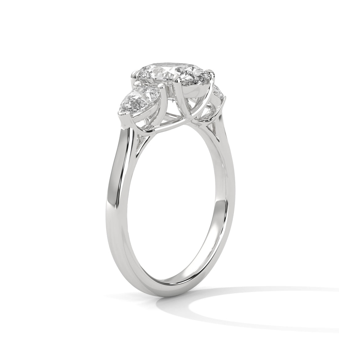White gold ring with three stone on a white background