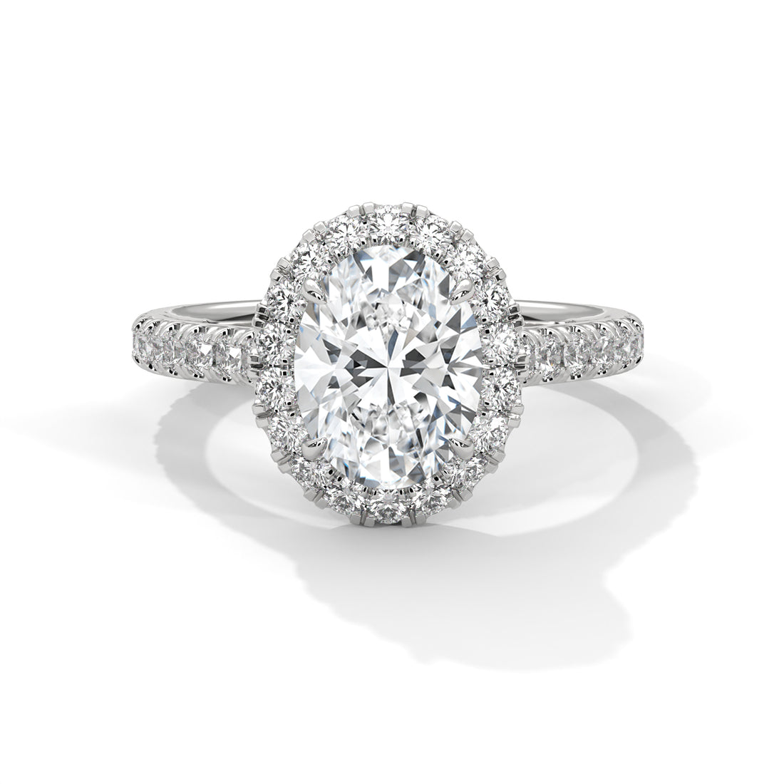 Oval lab Diamond ring with a white background