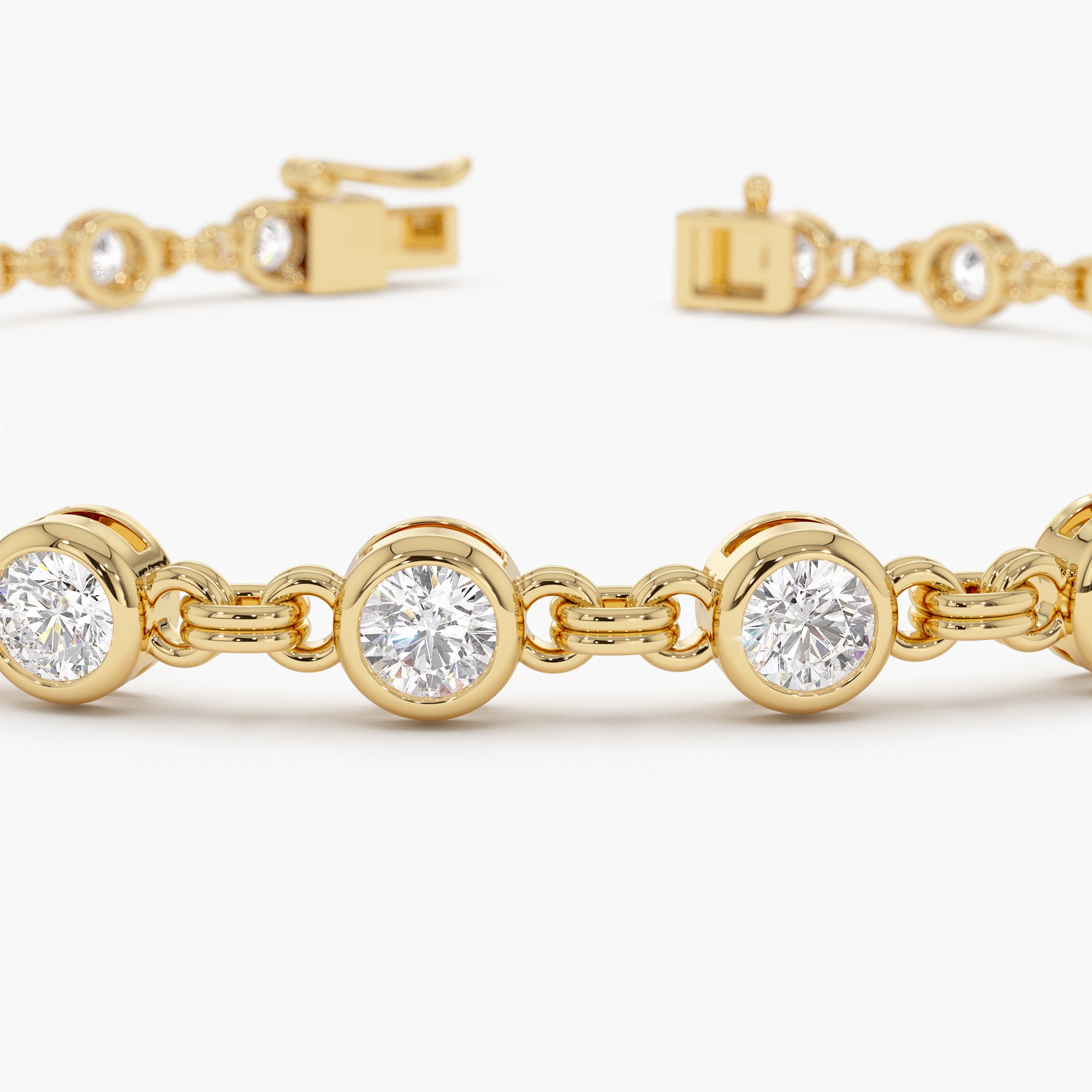 Gold bracelet with diamond accents on a white background