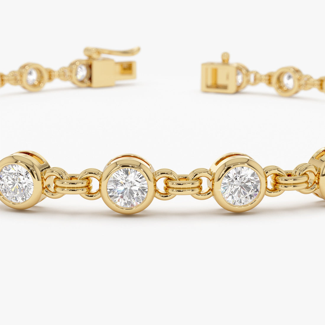 Gold bracelet with diamond accents on a white background
