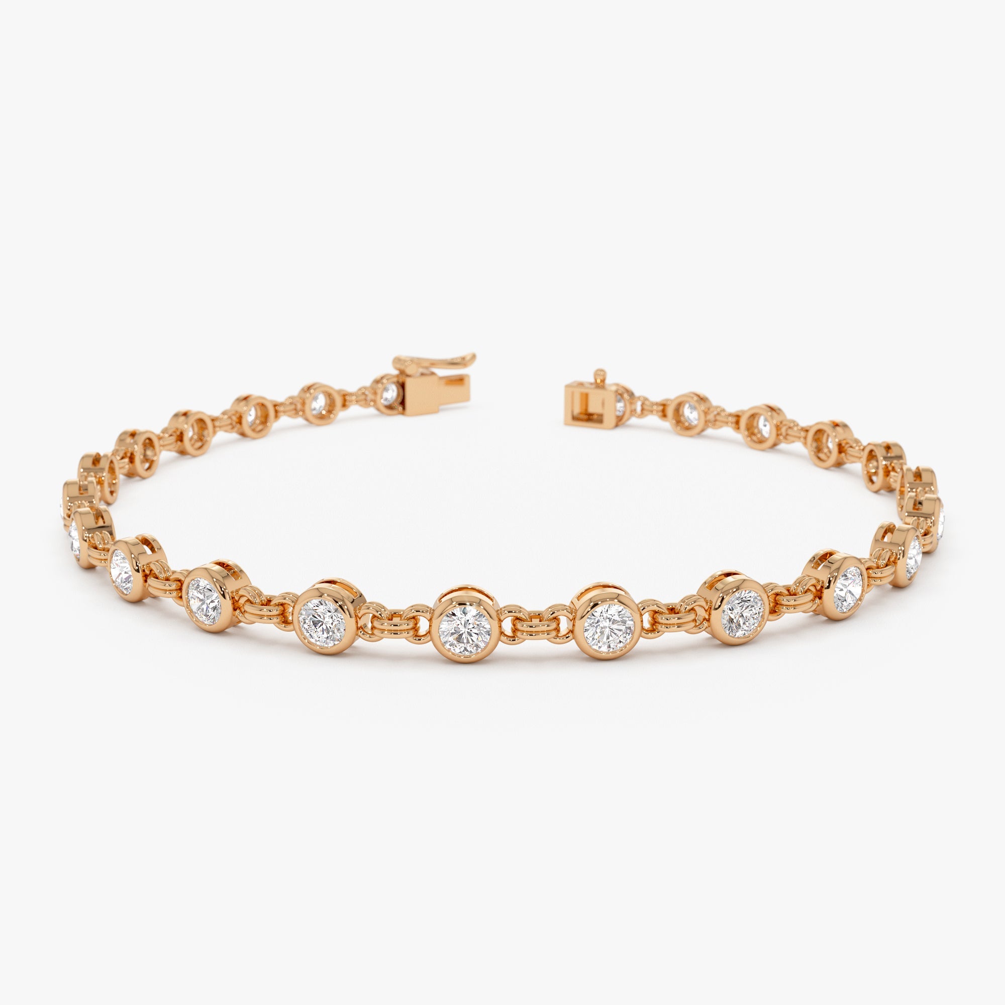Rose gold bracelet with diamonds on a white background
