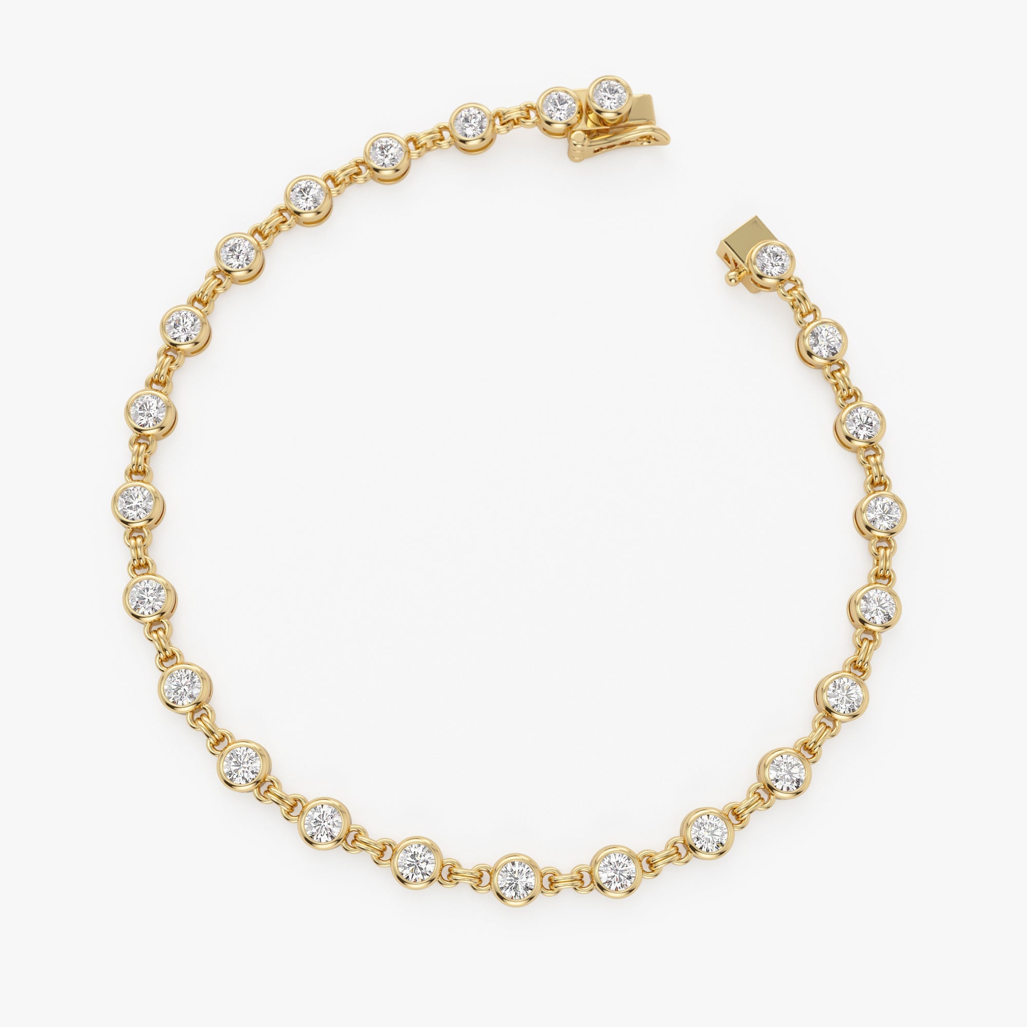 Gold bracelet with clear stones on a white background