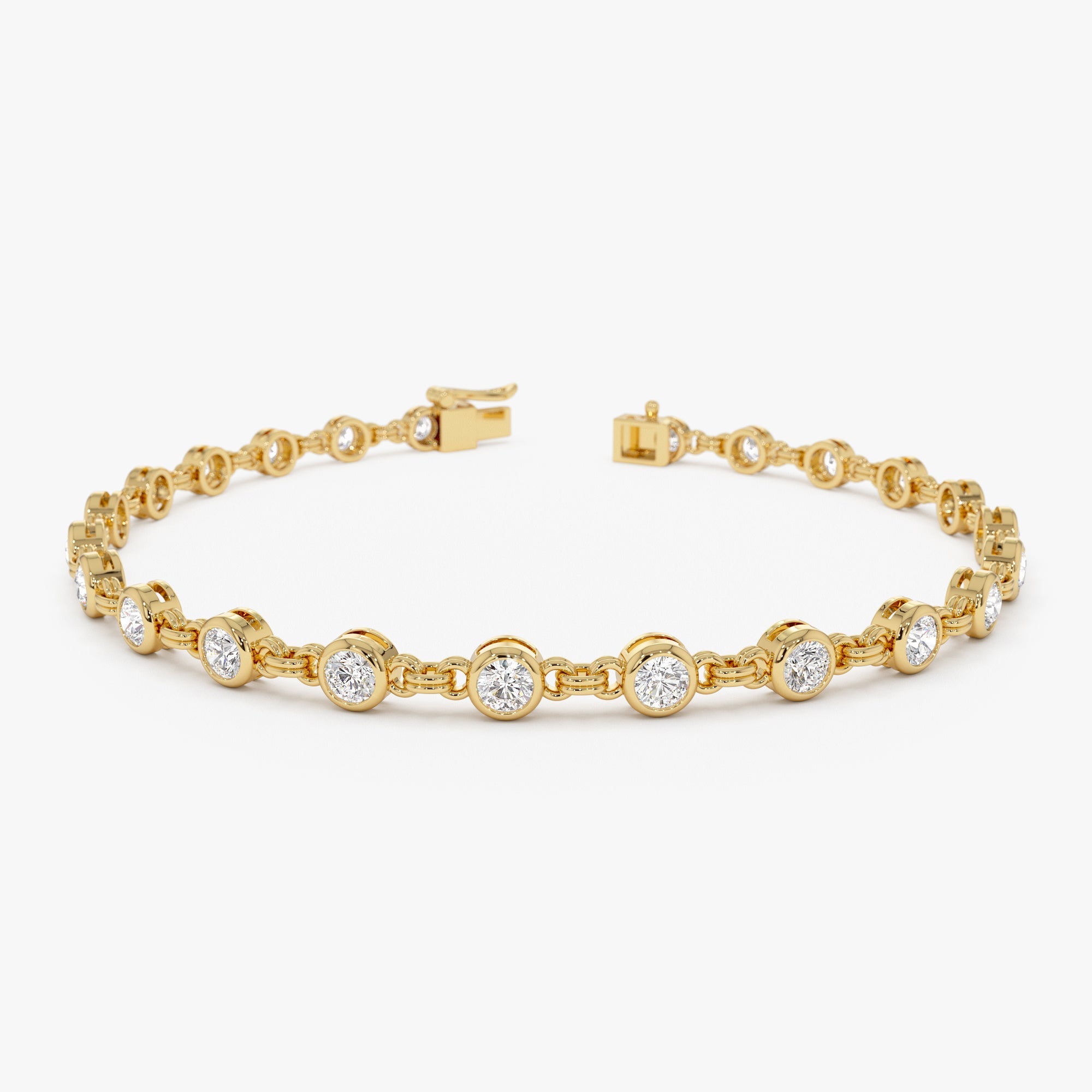 Gold bracelet with diamond beads on a white background