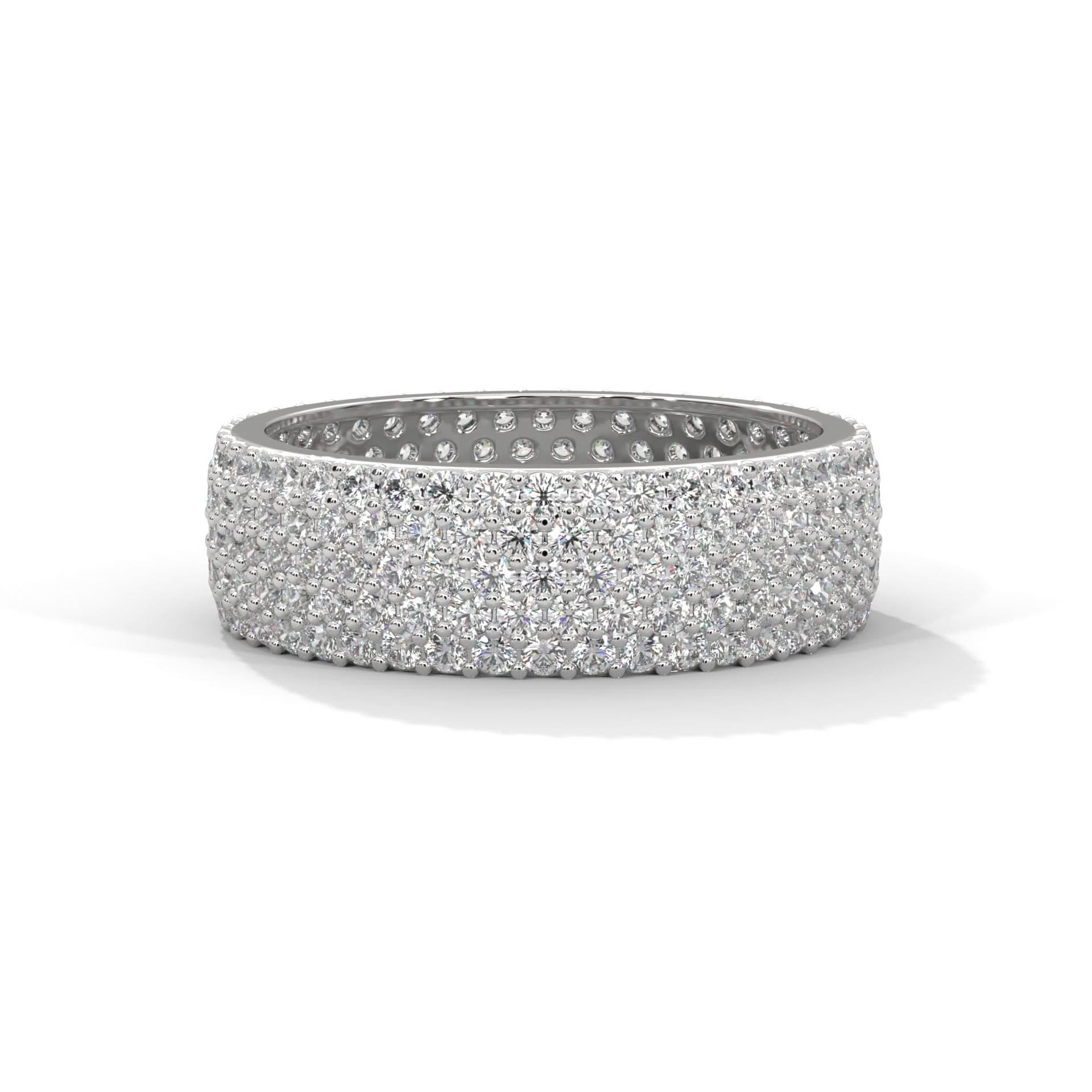 Silver ring with glittery texture on a white background