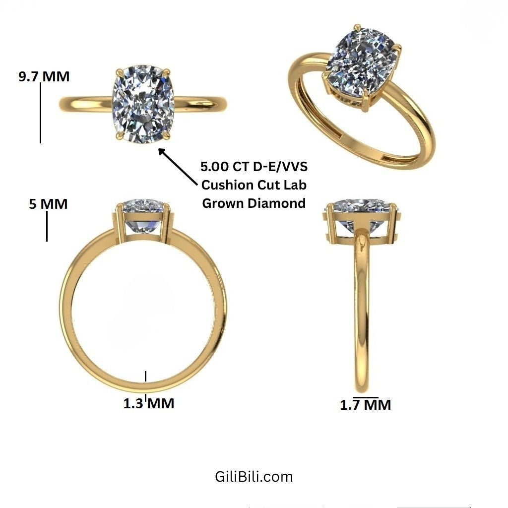 5.00 CT D-E VVS Cushion Cut Lab Grown Diamond